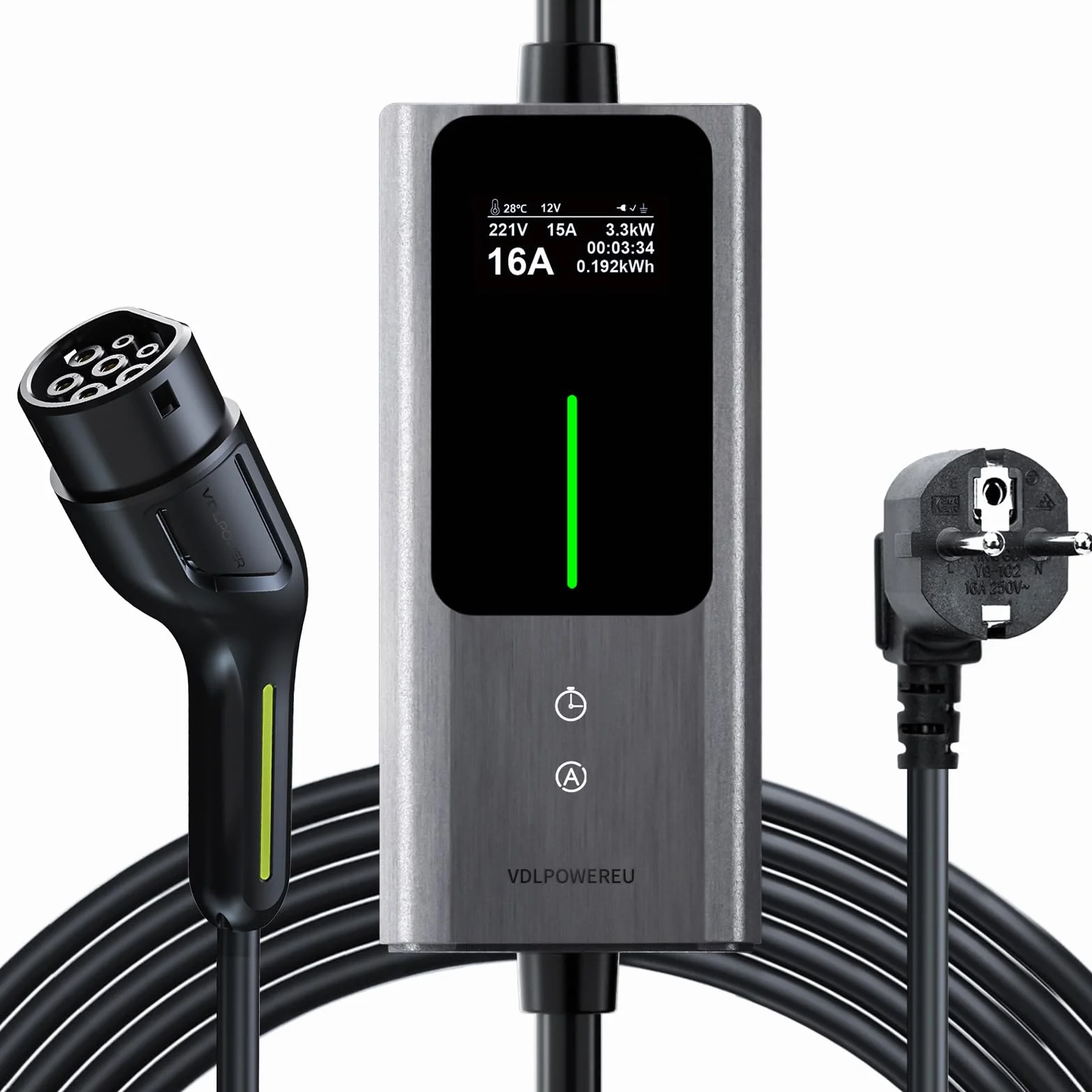 Cavo Ricarica Auto Elettrica Tipo 2 3,68kW 6-16A 5m IP65 VDLPOWEREU