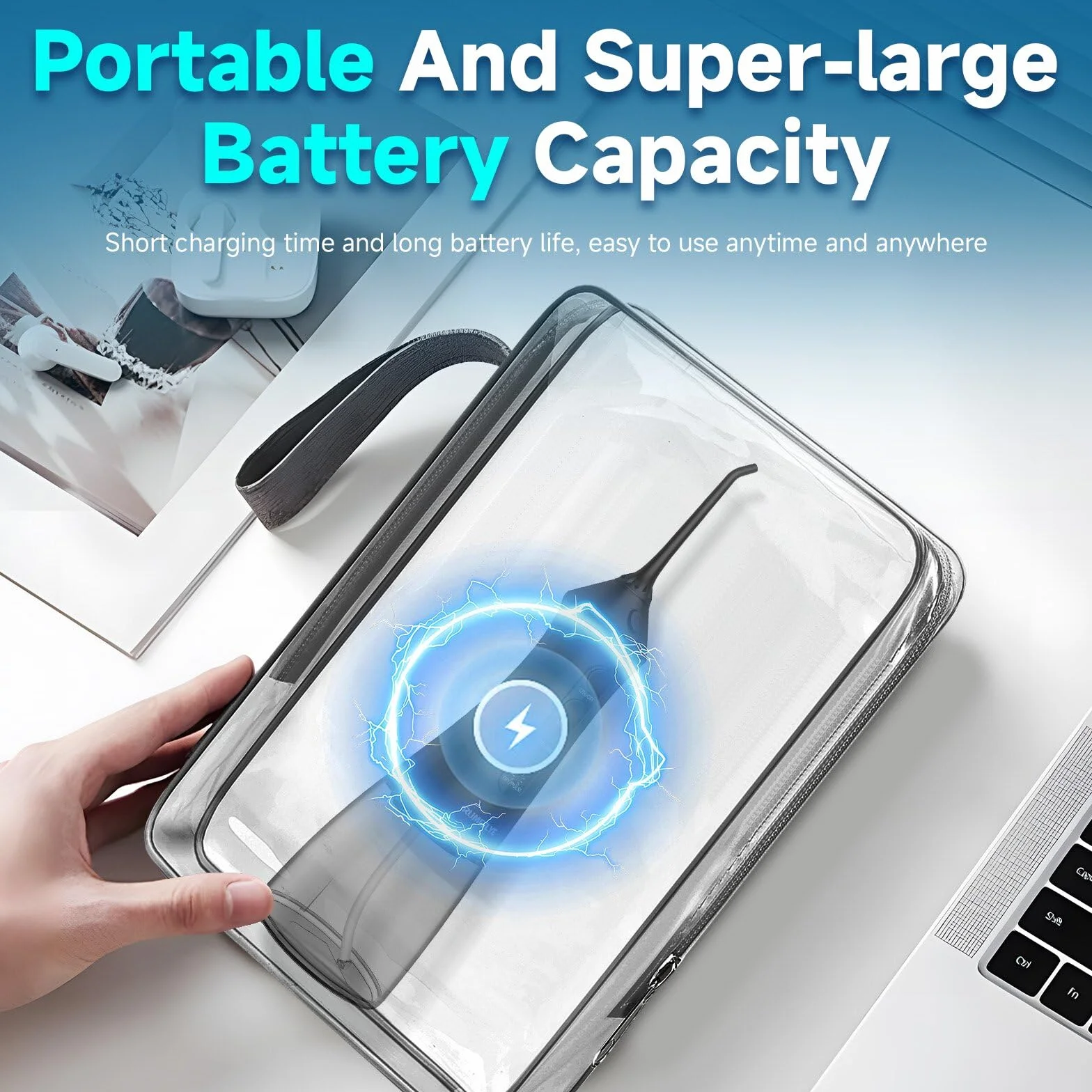 Idropulsore Dentale Portatile Irrigatore Orale Professionale Water Flosser 12 Modalità 300ML Ricaricabile Impermeabile IPX7 Nero
