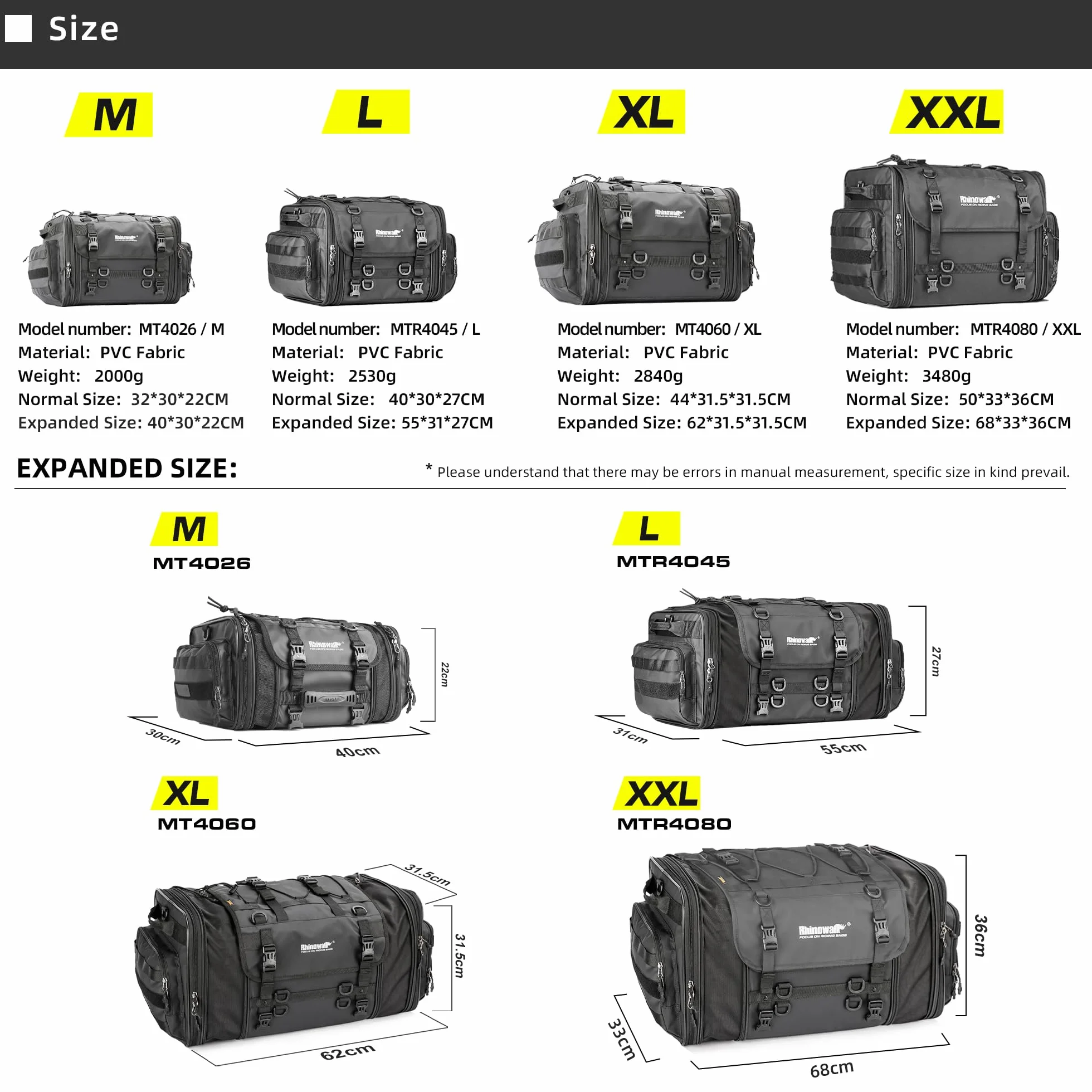 Rhinowalk Borsa posteriore per moto impermeabile 45 L nero