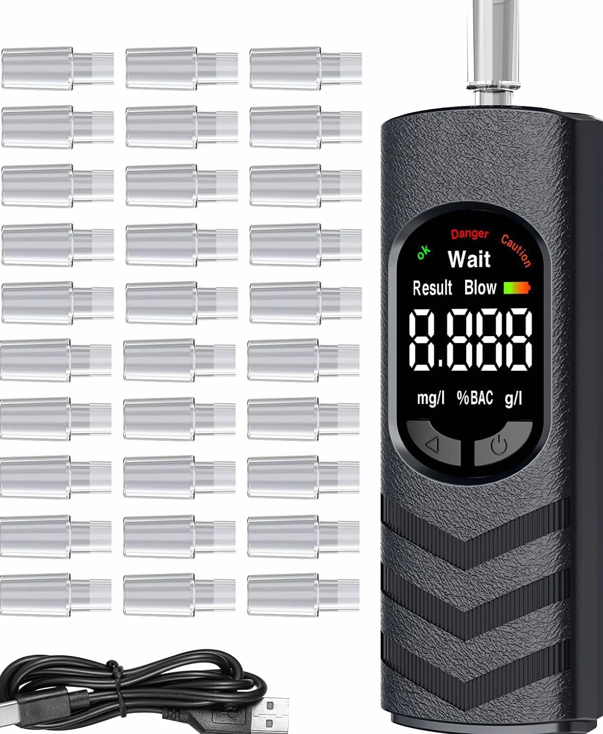 Etilometro Digitale Portatile con Display LCD a Colori – Alcoltest Ricaricabile USB-C per Casa, Feste, BBQ, Viaggi – 20 Bocchini Igienici Monouso Inclusi