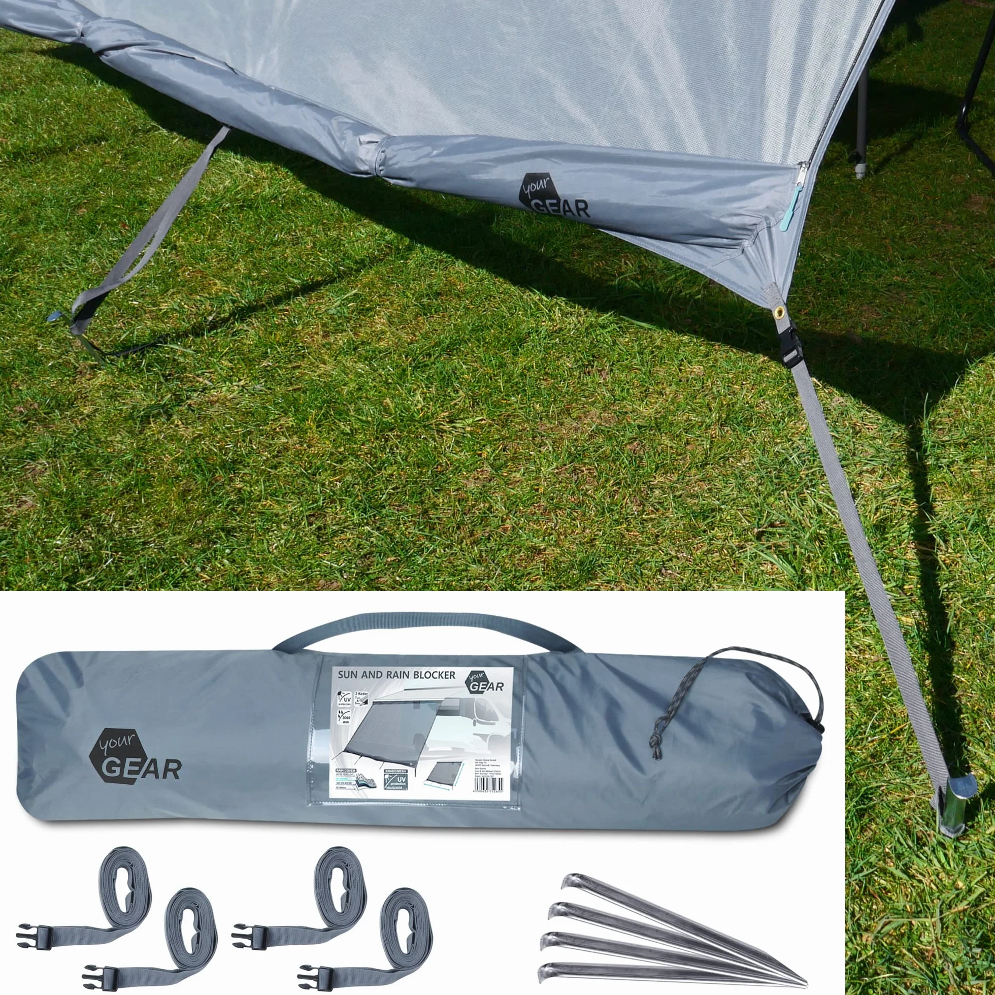 GEAR Sun & Rain Blocker Parete Anteriore Laterale Tenda da Sole UPF 50+ Colonna d'Acqua 5000 mm 3 Bordini Ø 4.3 6.2 7 mm Larghezze 240