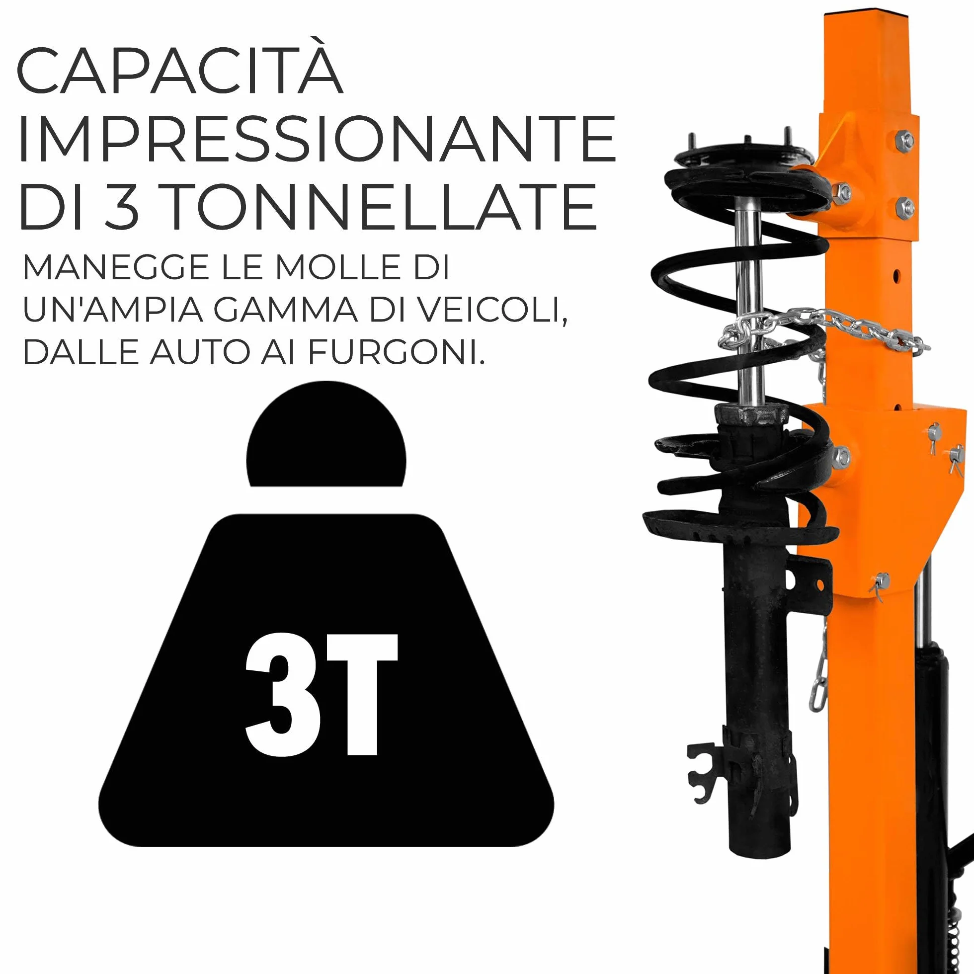 Compressore Idraulico Per Molle Da 3 Tonnellate Di Capacità Di Carico 8 Livelli Regolabili In Altezza Pedale In Acciaio Riparazione Auto Furgoni 2 X Grandi E 2 X Piccoli Collegamenti Di Chiusura