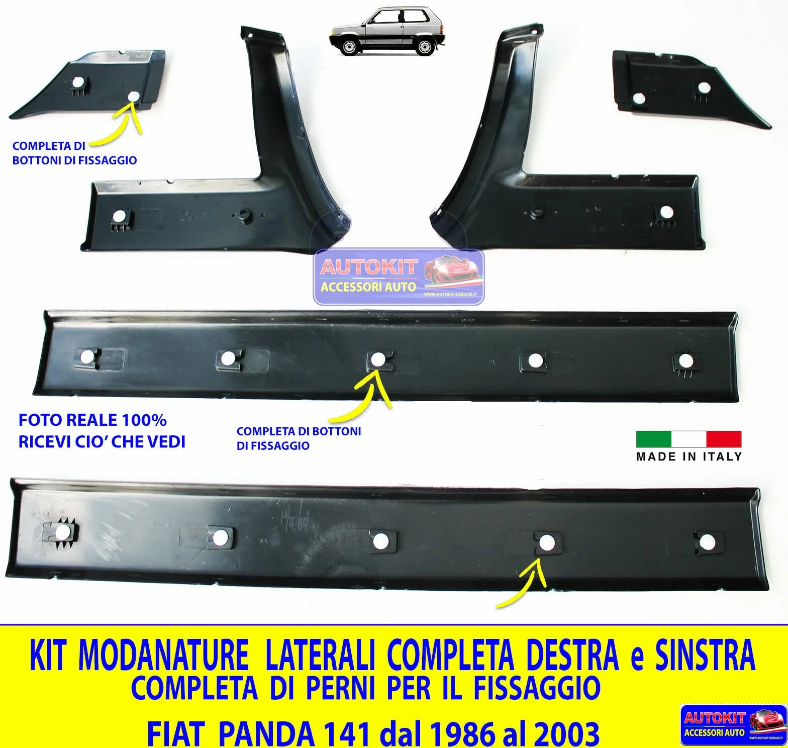 Modanature Laterali Panda 141 750 4x4 Sisley 1986-2003 Fasce Laterali Plastica Protezione Fiancate Paracolpi Destra Sinistra