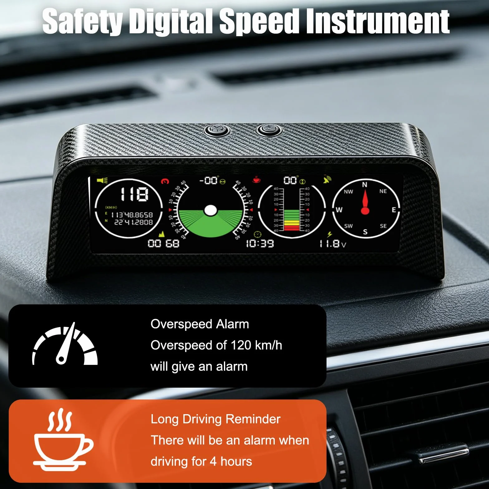 Inclinometro 4x4, Inclinometro Digitale Fuoristrada, Tachimetro Universale per Auto, Head Up Display Auto GPS HUD Con Bussola, Spina accendisigari