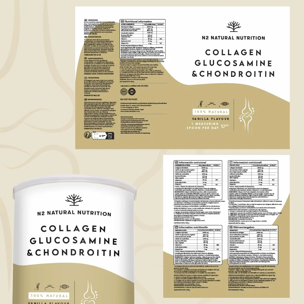 N2 Natural Nutrition Glucosamina 1500mg Condroitina 1200mg Collagene Idrolizzato 10000mg Acido Ialuronico Vitamina C