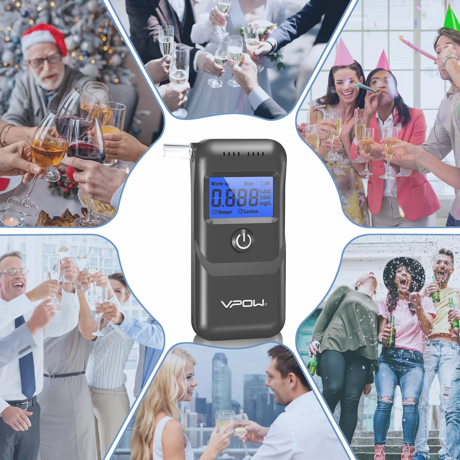Etilometro Portatile Certificato con Display LCD Blu Digitale, Precisione di Grado per Uso Domestico e Professionale - Grigio