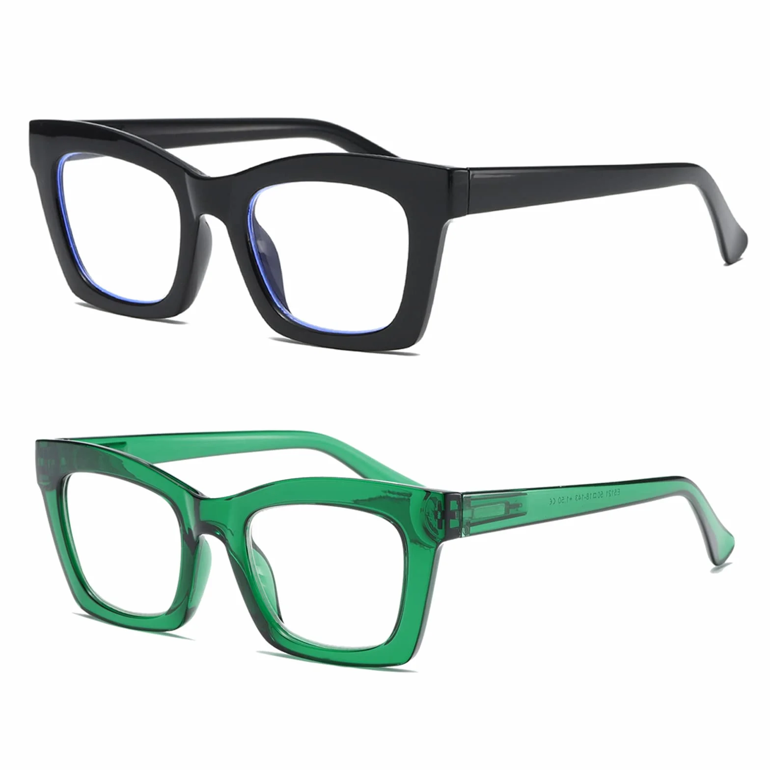 Hubeye Okulary do czytania dla kobiet Retro Moda z zawiasem sprężynowym Okulary antyniebieskie światło (Czarny+Zielony, 2.50)