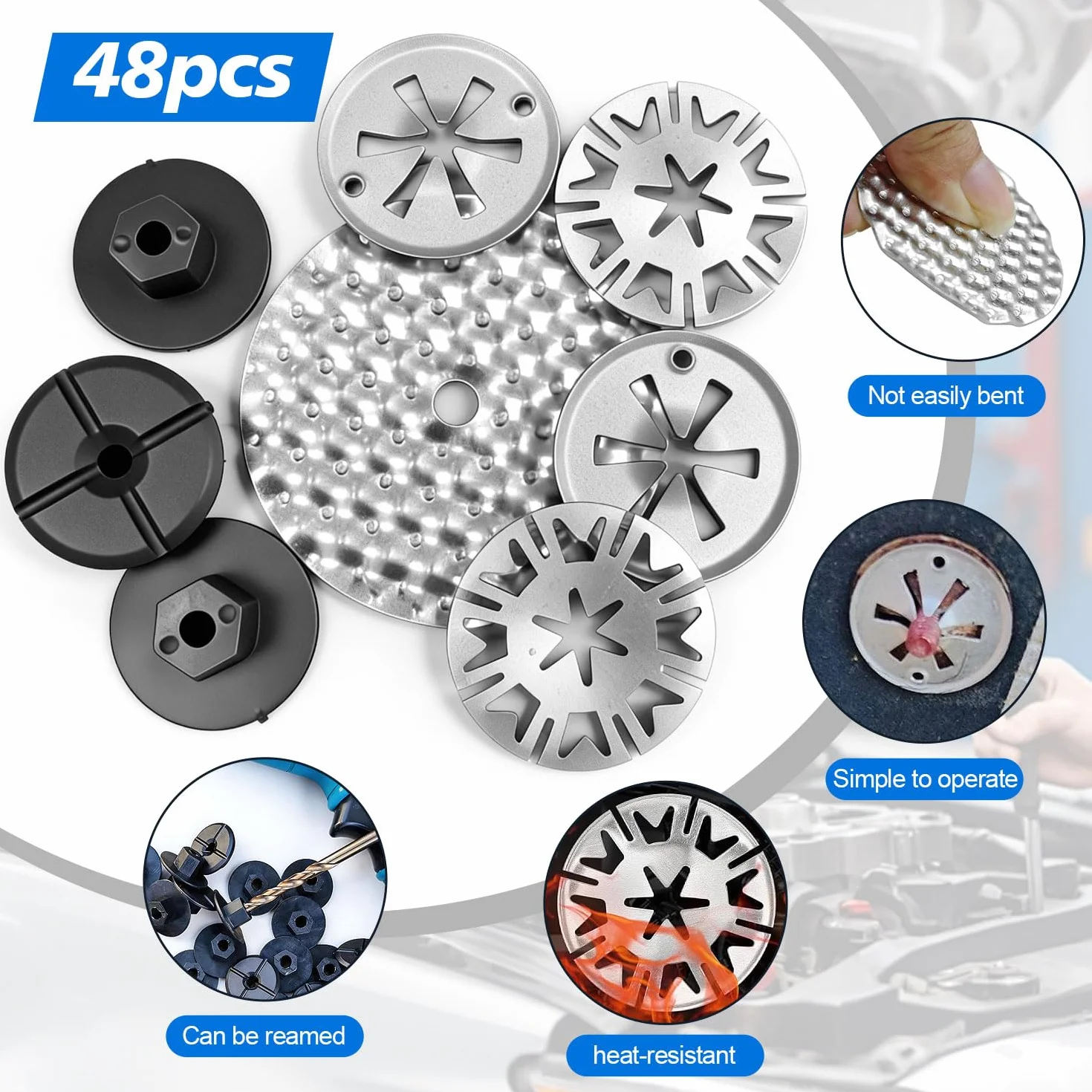 48 Pezzi Kit Riparazione Scudo Termico Automobilistico Rondella di Bloccaggio Rondelle Acciaio Dadi Cin Plastica per Scudo Termico Motore Rondella Ferma Perno Compatibile con N90796501 N90335004
