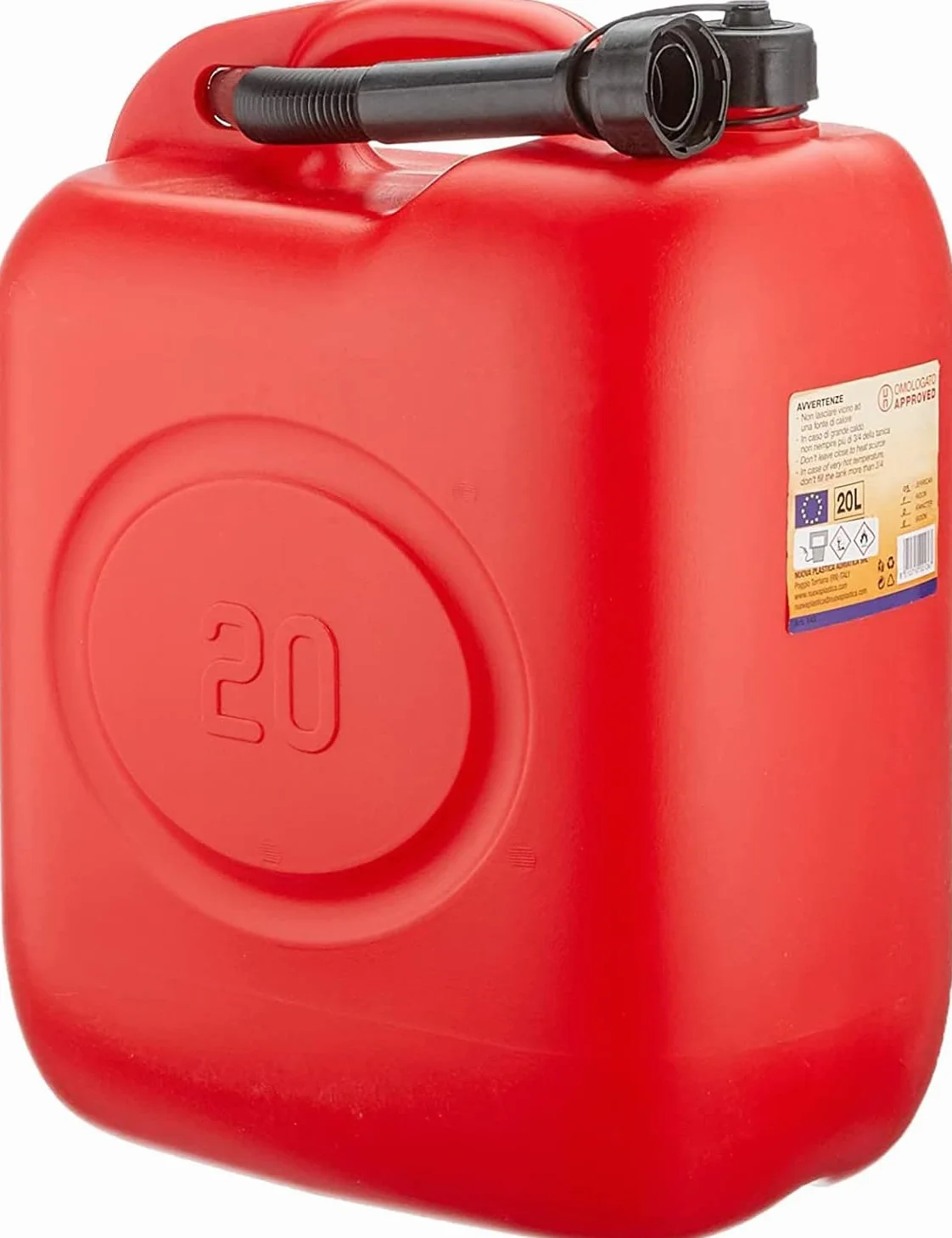 Mondo Viro Tanica per carburante in pvc rossa omologata con beccuccio in dotazione - per diesel, benzia e altri (20 Lt)