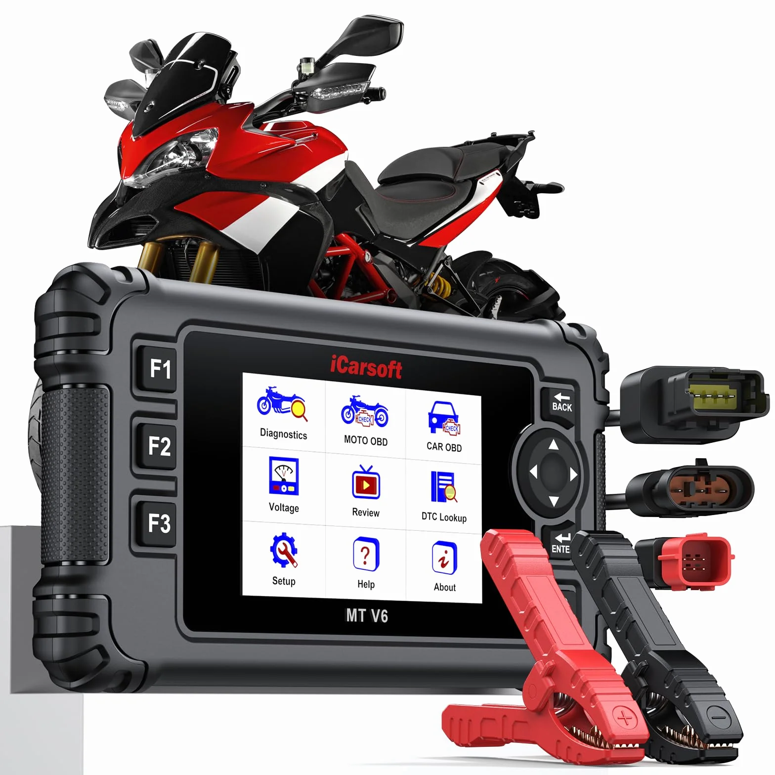 iCarsoft MT V6 Strumento di Diagnosi per Moto Ducati, Scanner OBD2 Completo, 153 Servizi Manutenzione, 112 Test Attuatori, Test Batteria