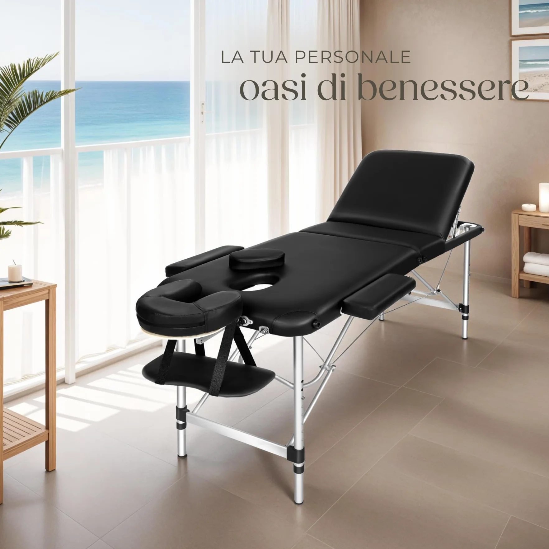tectake Lettino Massaggio Portatile Pieghevole 3 Zone Professionale con Borsa Trasporto 61 cm Nero