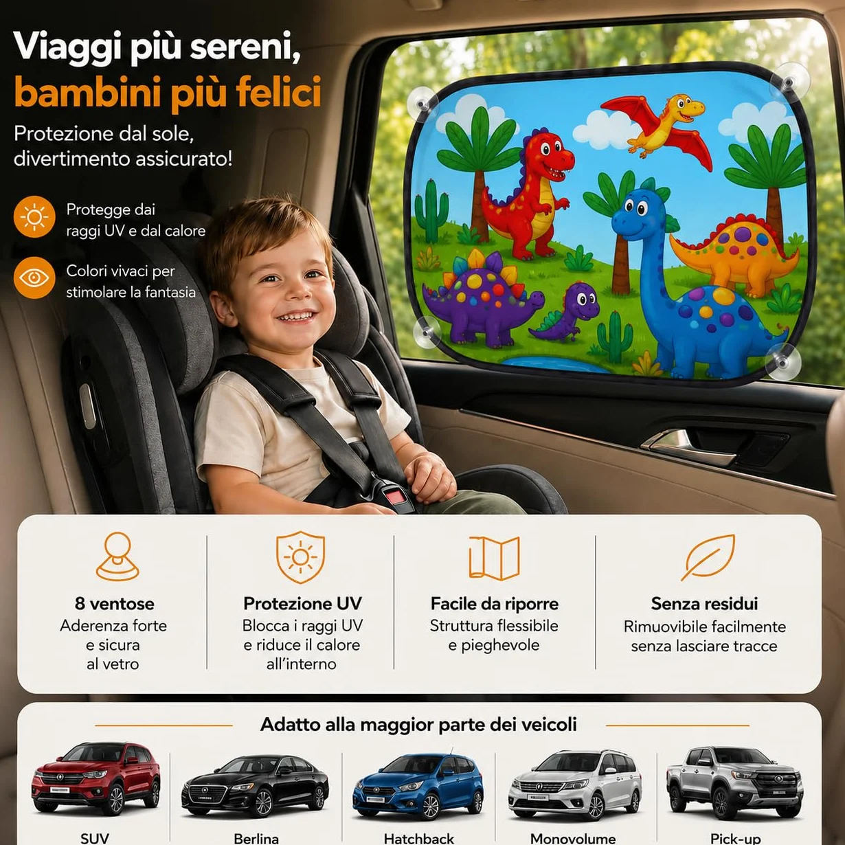 Parasole Auto Bambini 2 Pezzi 44x38 cm Protezione UV Pieghevole Universale Anti Calore Animali Giungla