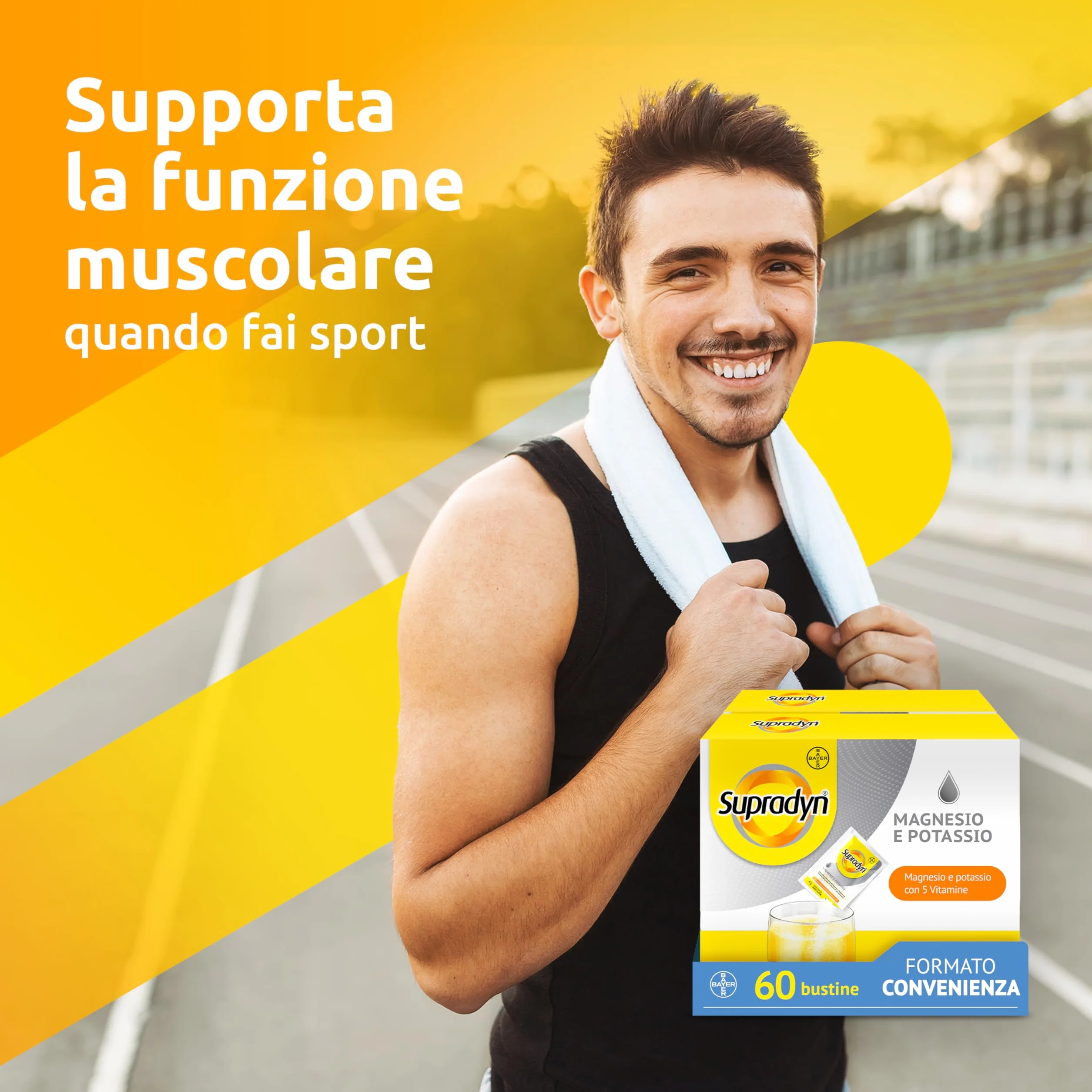 Supradyn Magnesio e Potassio Integratore Multivitaminico 60 Bustine Effervescenti Senza Zucchero Gusto Arancia