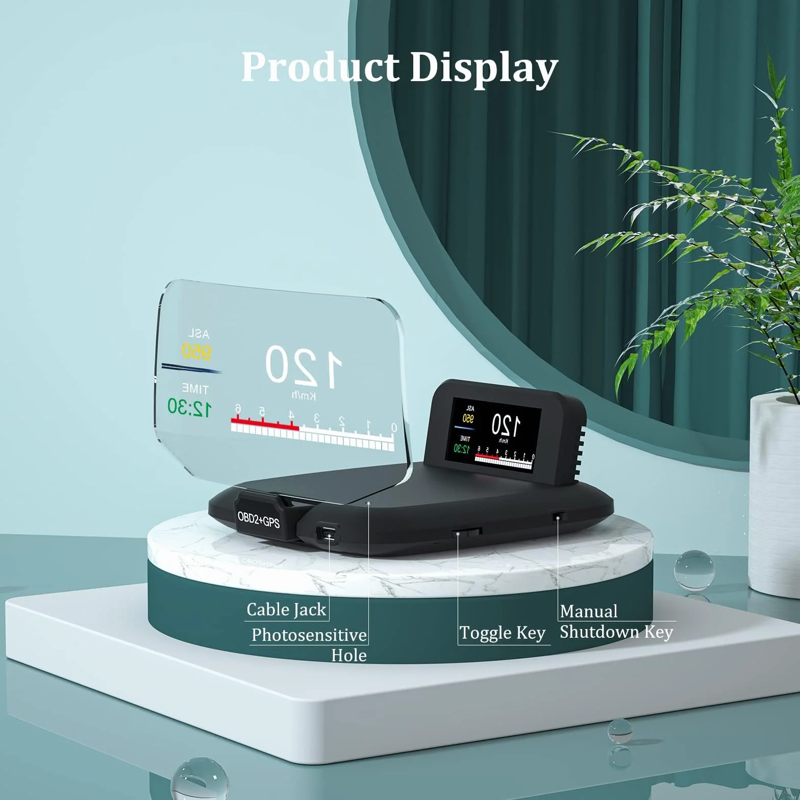 Display head-up per auto a doppio sistema, mostra molteplici funzioni, tachimetro GPS, cruscotto OBD, con molteplici funzioni di prompt