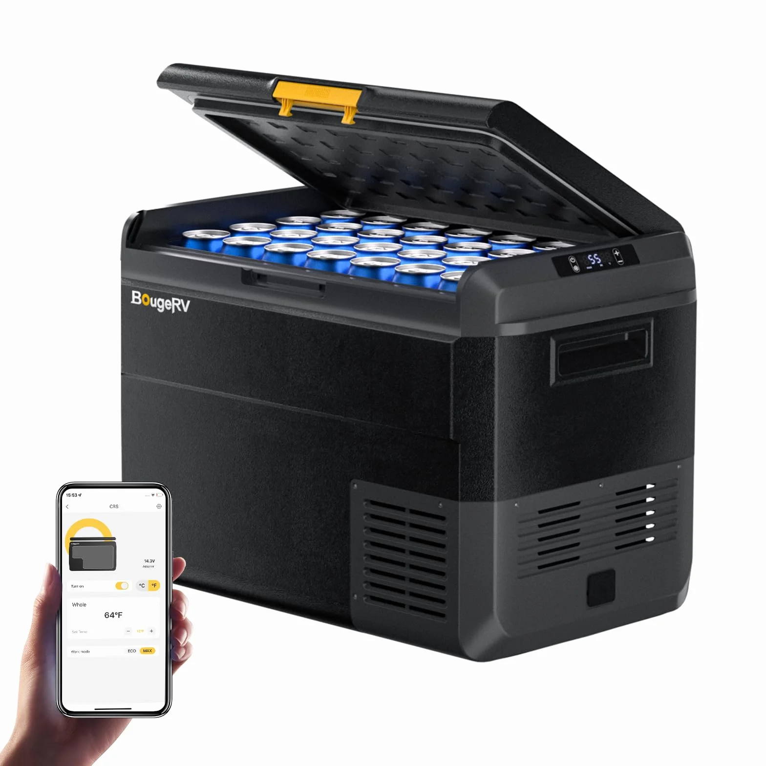 BougeRV CRS 50L compressore frigo box 12 V/24 V 230 V con controllo APP cestino integrato portatile per auto, congelatore, campeggio, frigorifero, elettrico, IPX4, impermeabile, per viaggi, barca