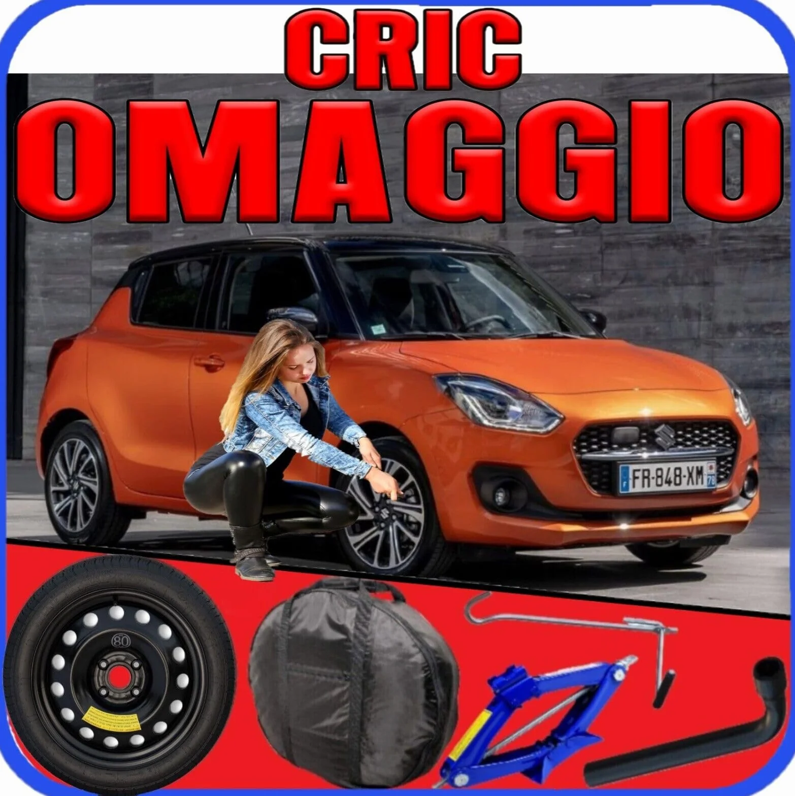 Ruotino Di Scorta Per Suzuki Swift IV AZL 4 Fori 125/80 R16 2017-2024 Con Kit Cric Chiave Sacca