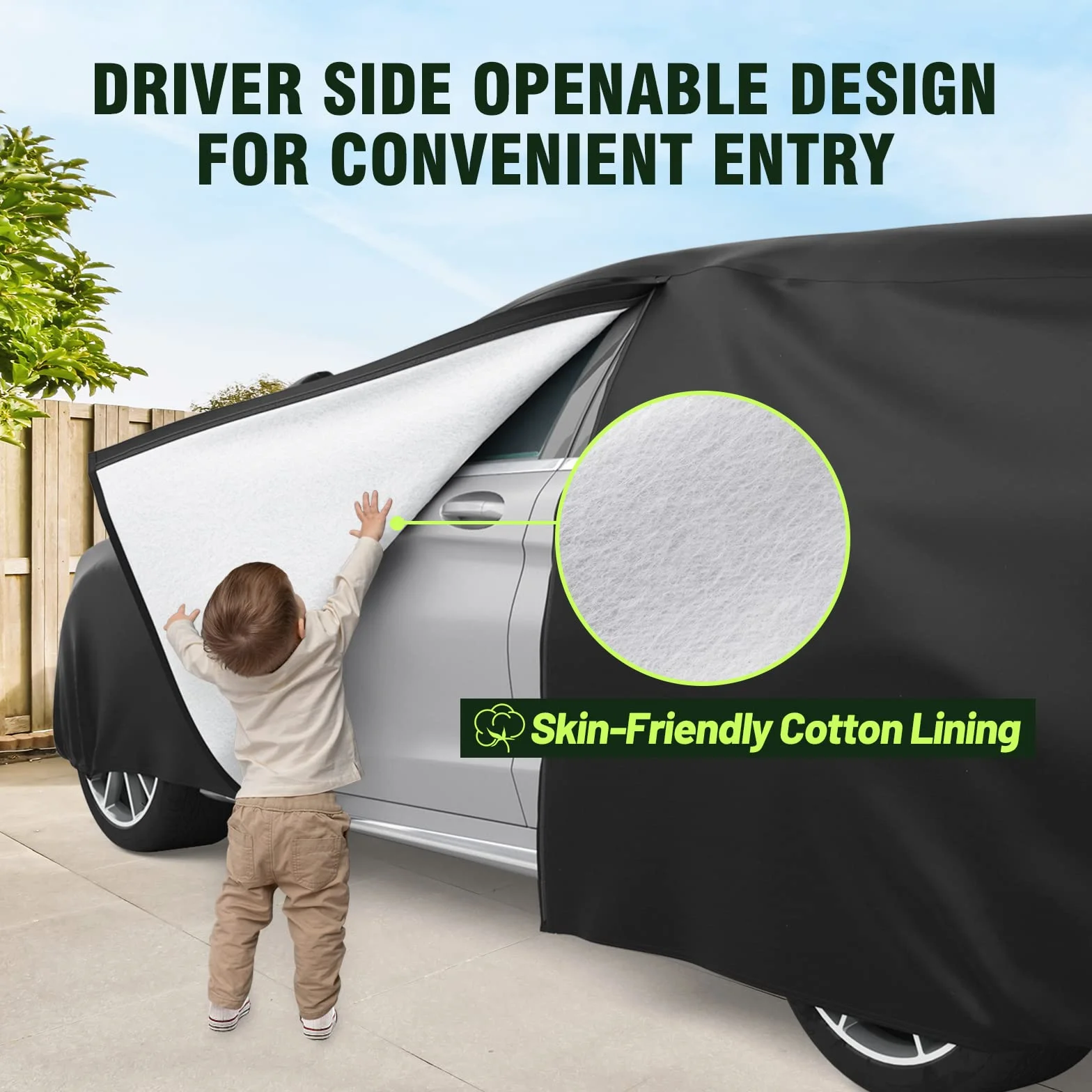 Favoto Copriauto Felpato Invernale Impermeabile per Compact SUV PEVA Cotone Zip Laterale 460x180x170cm Nero