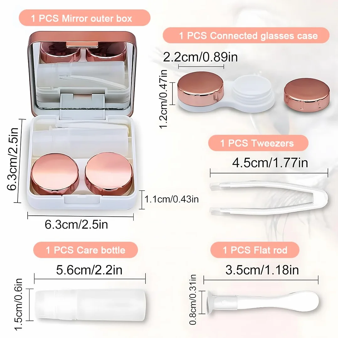 Mini Custodia per Lenti a Contatto da Viaggio con Specchio, Rosa e Argento