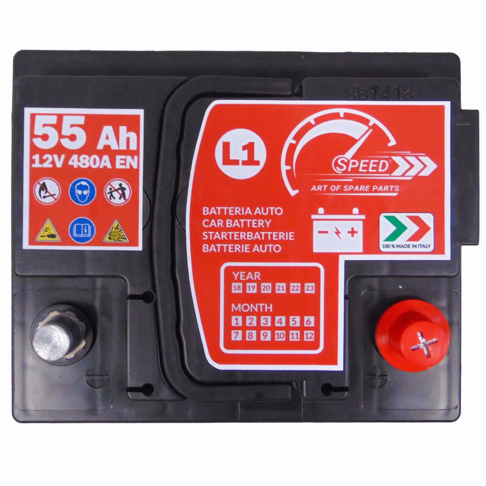 BATTERIA AUTO ORIGINALE SPEED BY SMC CODICE 7903430 L155 12V 55AH 480A EN CON POLO POSITIVO A DESTRA
