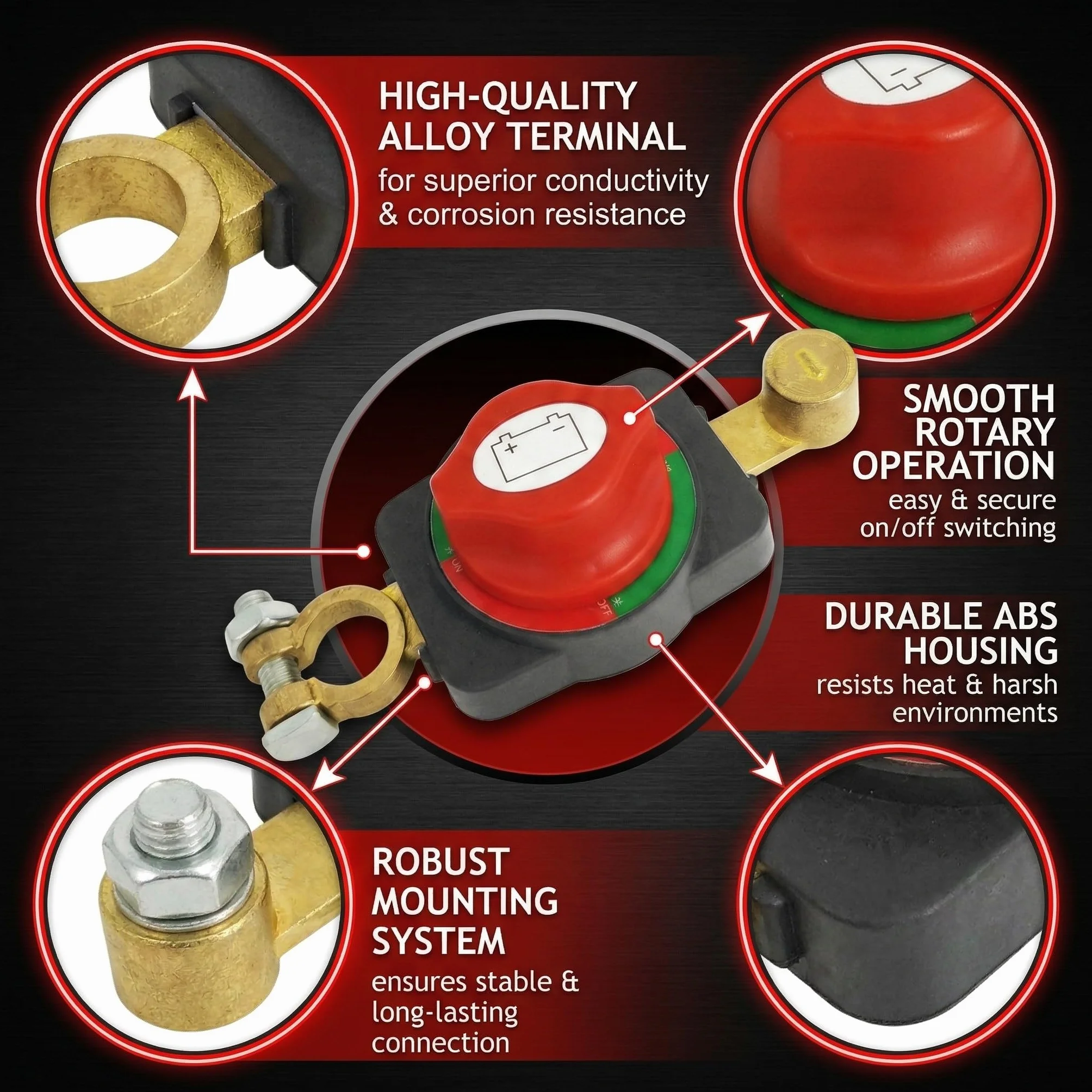 Interruttore Stacca Batteria Polo Positivo,Regolabile 360° Interruttore di Separazione Della Batteria,per Auto,Moto,Roulotte,Camion
