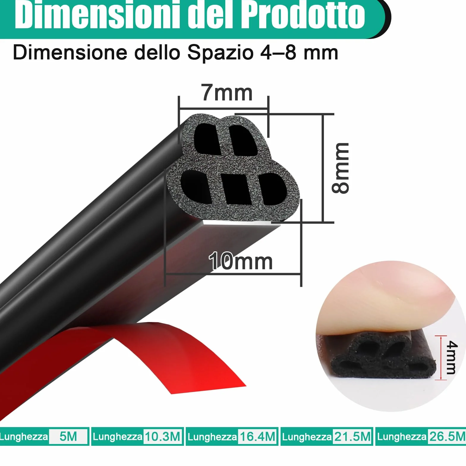 Guarnizione Portiera Auto Gomma Adesiva - 5M Universale Guarnizione Porta Auto Forma 5 Buche, Antirumore, Impermeabile, Resistente Intemperie, Per porte, finestre, bagagliaio, cofano
