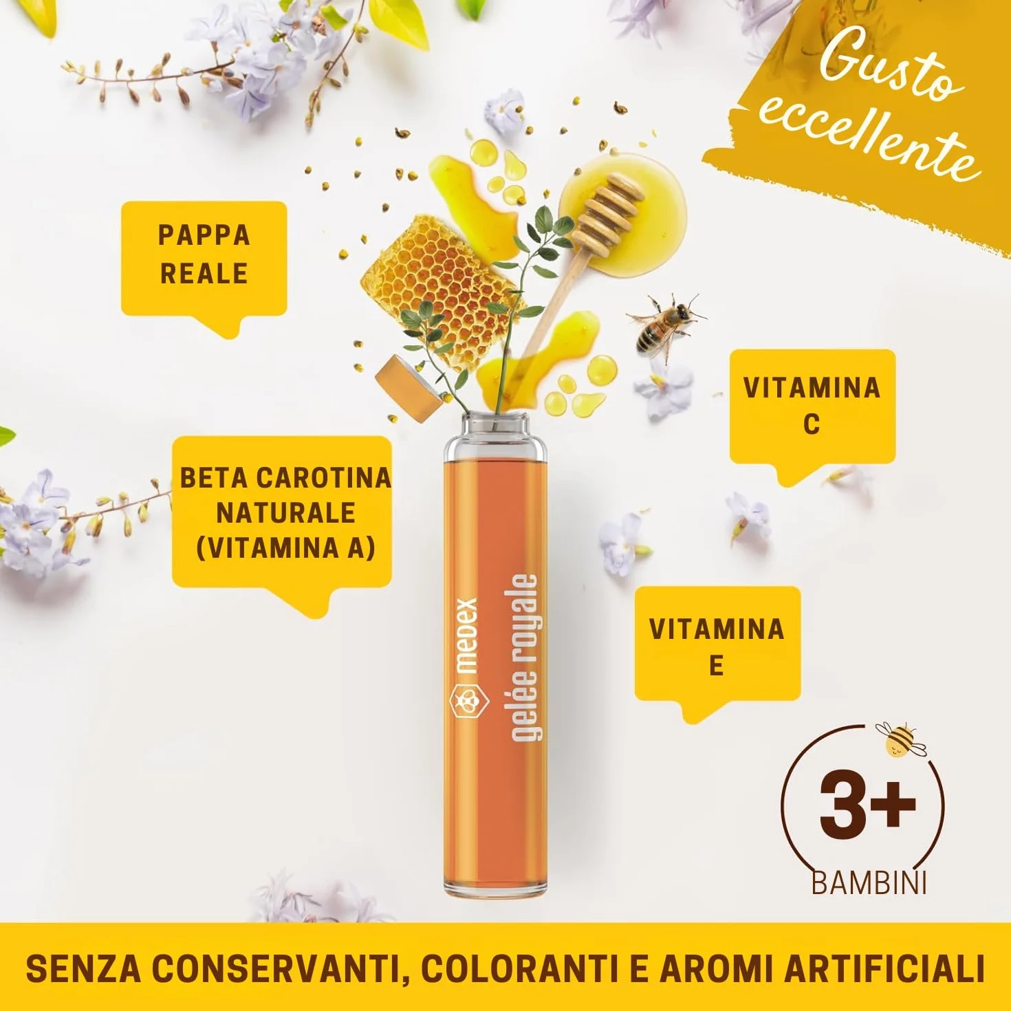 Medex Gelée Royale JUNIOR Pappa reale 250 mg vitamine naturali A C E liquido fiale 10x9 ml bambini 3+