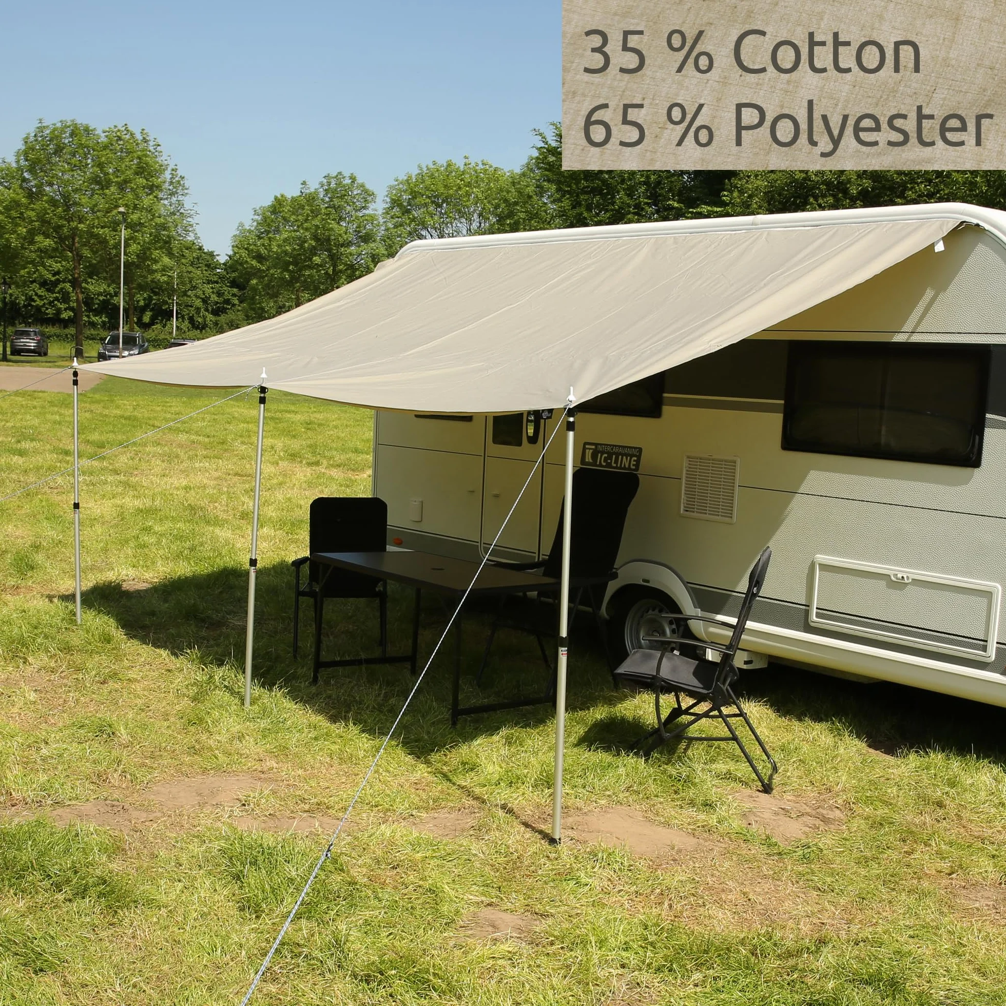 Caravan Tarp TC Tenda parasole in cotone impermeabile UV 50+ aste telescopiche in alluminio 300x240 cm beige