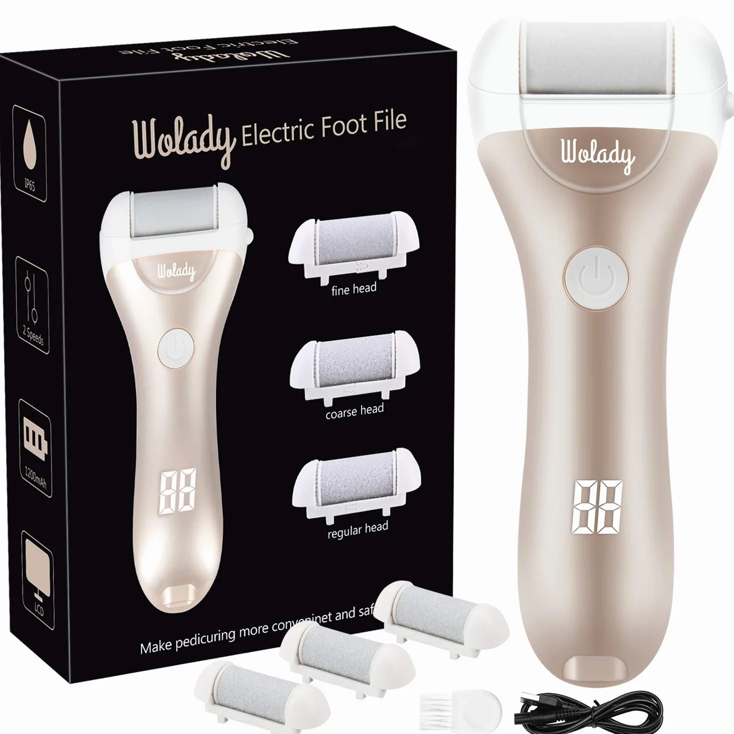 Piedi Roll Elettrico Professionale Ricaricabile 3 Ruoli 5 Livelli 1200MAH IPX7 Impermeabile 2 Velocita Calli Rimuovi Pedicure