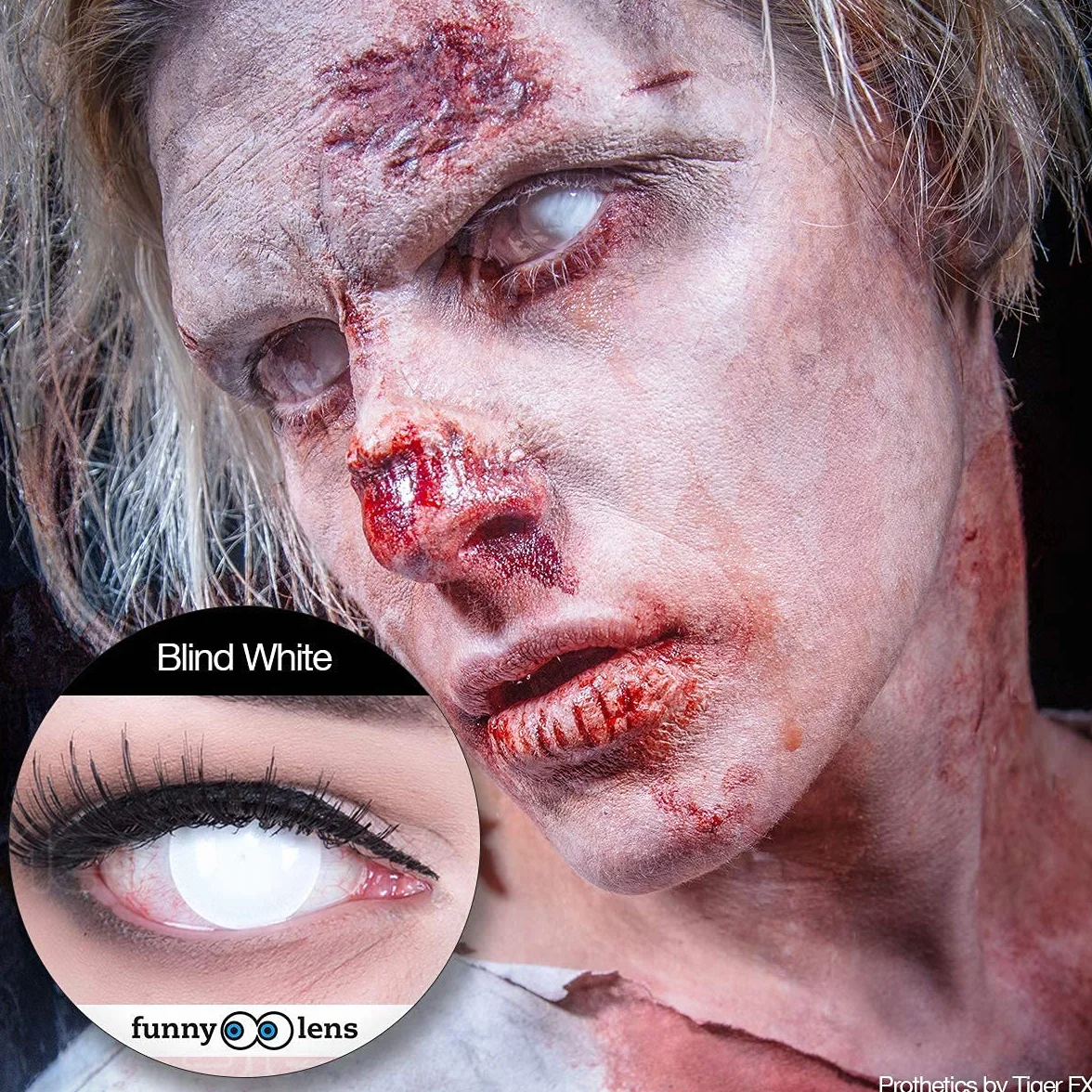 Funnylens Cieco White Lenti a Contatto Zombie Bianco Colorate Annuali con Supporto Gratis per Halloween Carnevale