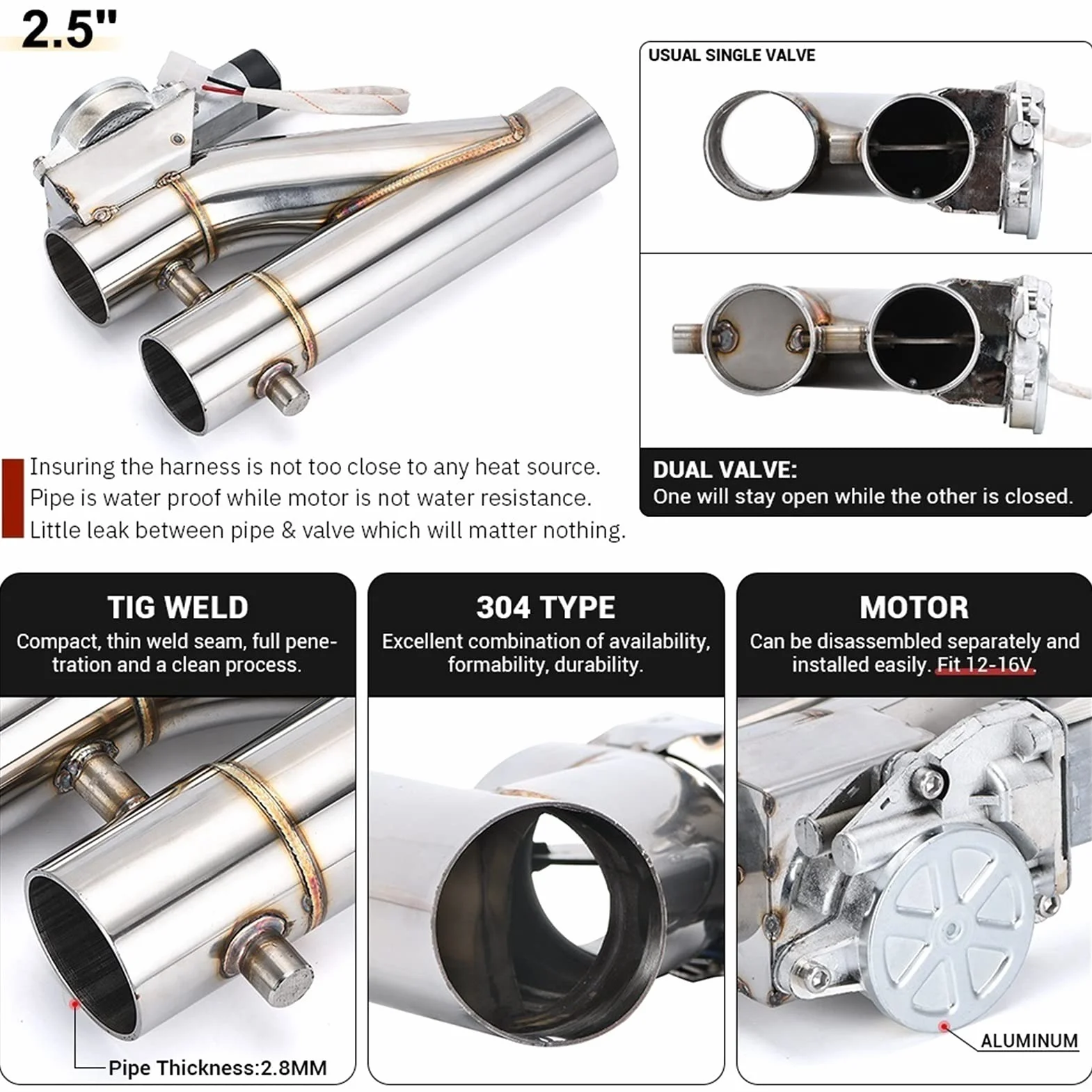 Silenziatori Valvola Doppia Con Telecomando Wireless Valvola Di Intercettazione Tubo Di Scarico Elettrica Kit Marmitta Tubo Di Scarico Universale 2" 2,25" 2,5" 3". Terminali Scarico