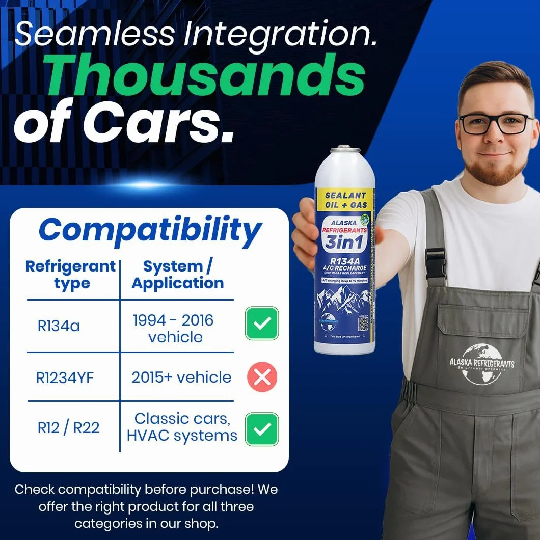 4 x Alaska Refrigerants 3in1 R134a Refrigerante sostitutivo con olio PAG 100 e sigillanti