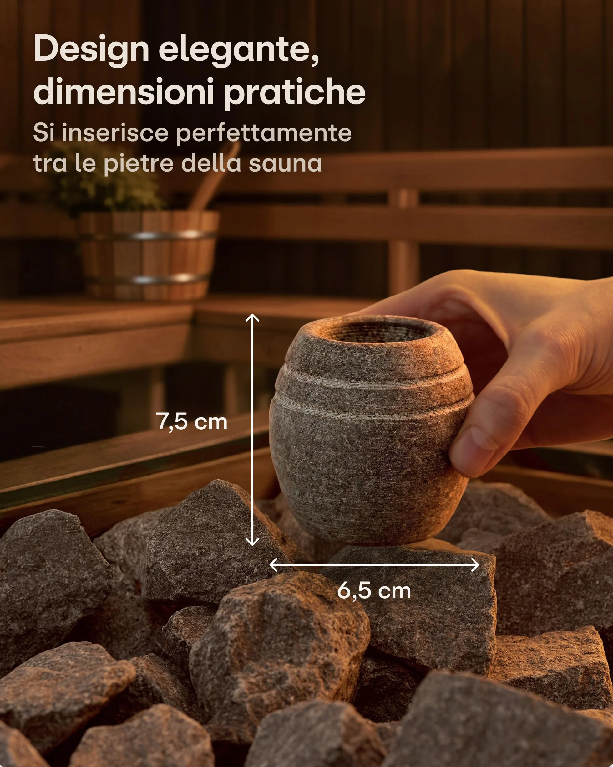 Praknu Uovo per sauna in granito robusto – Ciotola per infusi e oli – Formato compatto