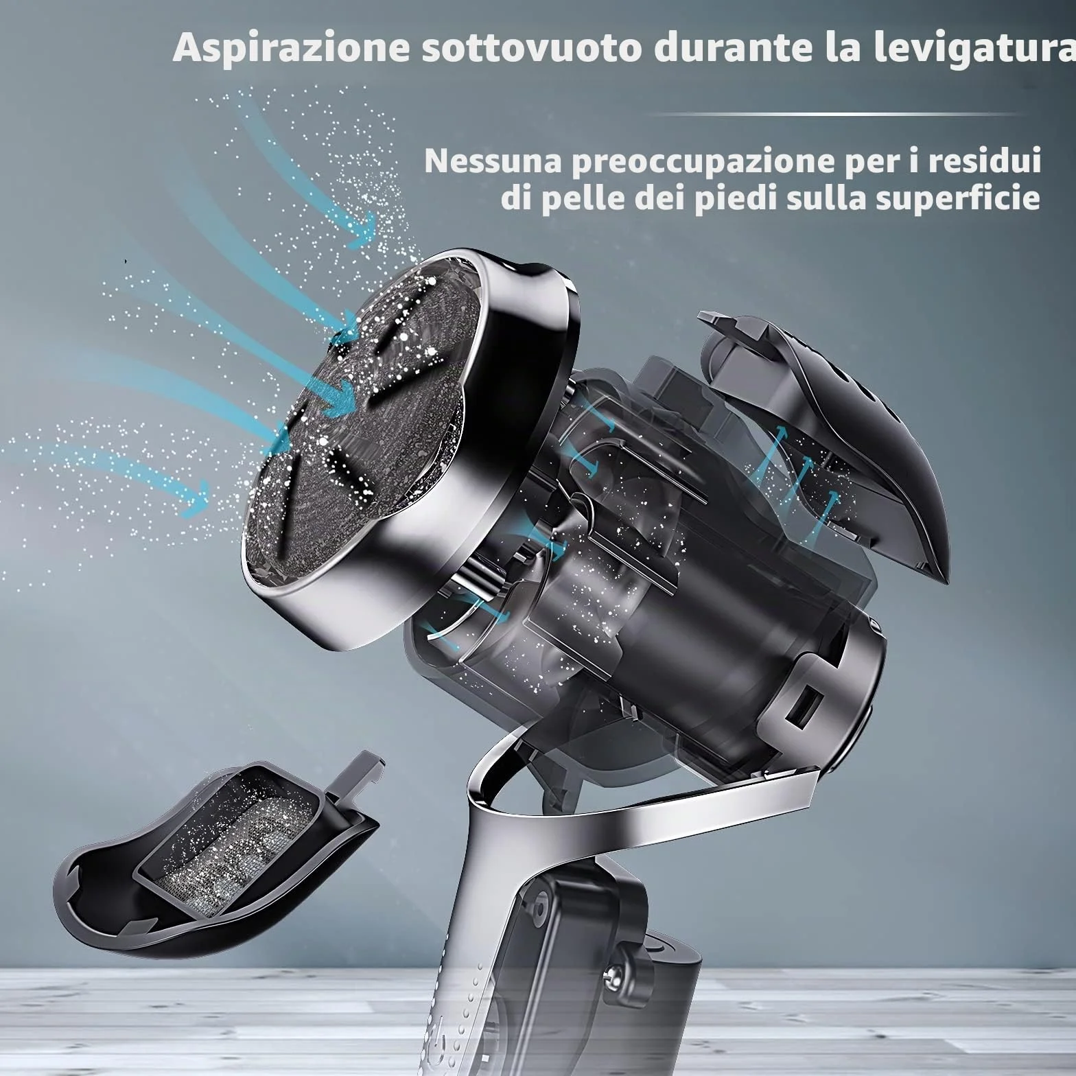 Pedicure Elettrico Professionale Ricaricabile con Aspirazione 3 Teste 2 Velocità IPX7 Impermeabile