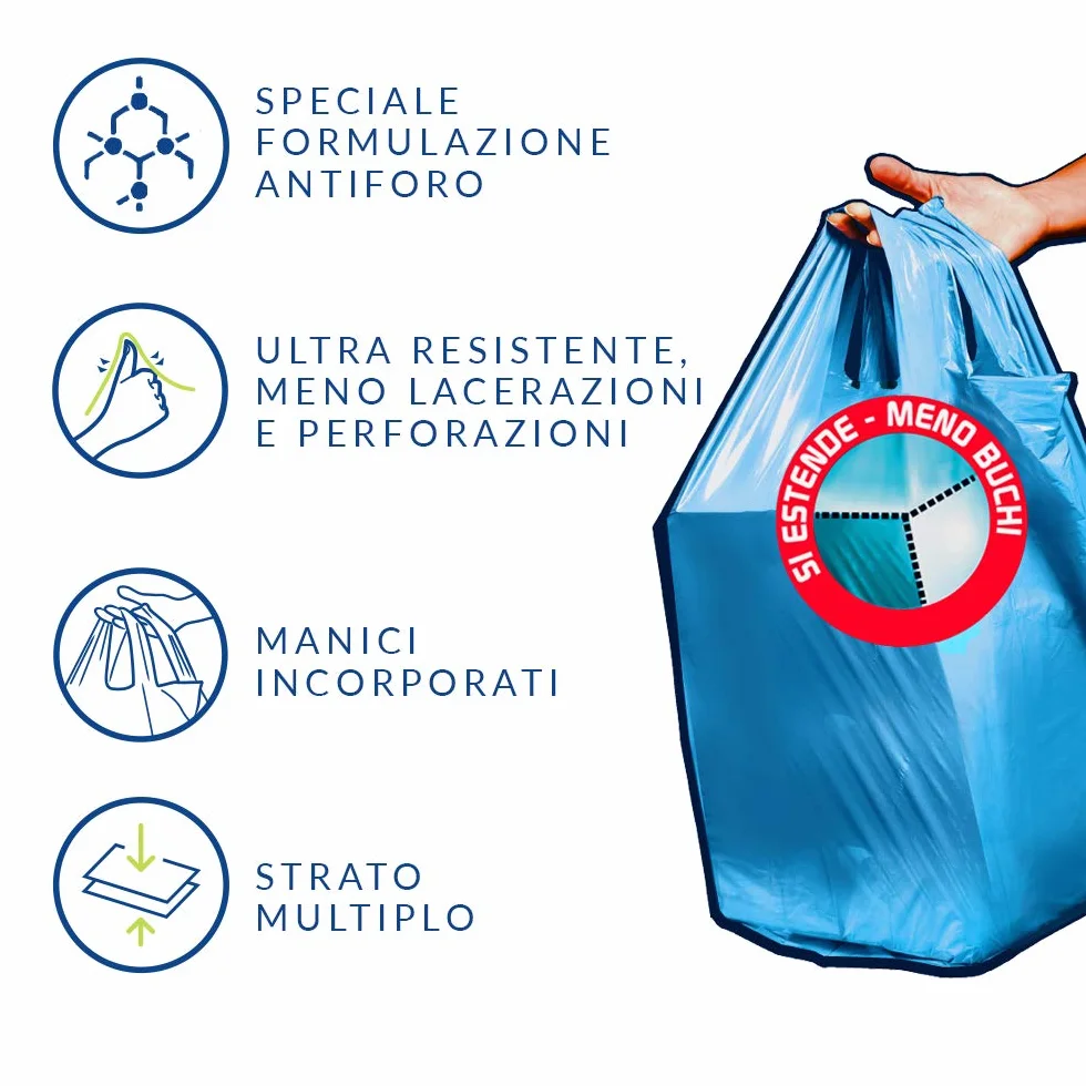 Domopak Spazzy Sacchi Nettezza Antiforo con Manici 28 lt Blu 20 sztuk