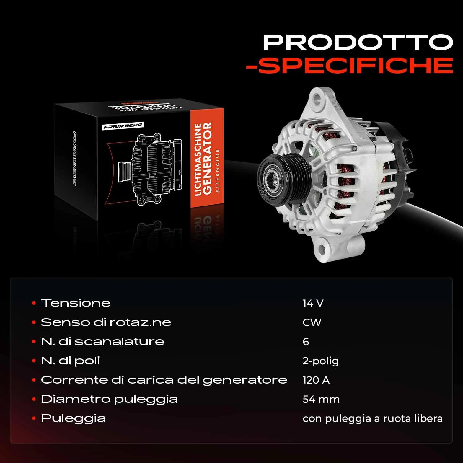 Frankberg Alternator Diesel 2.0L Compatibile Insignia A G09 Astra J Zafira Tourer C Cascada W13 650800