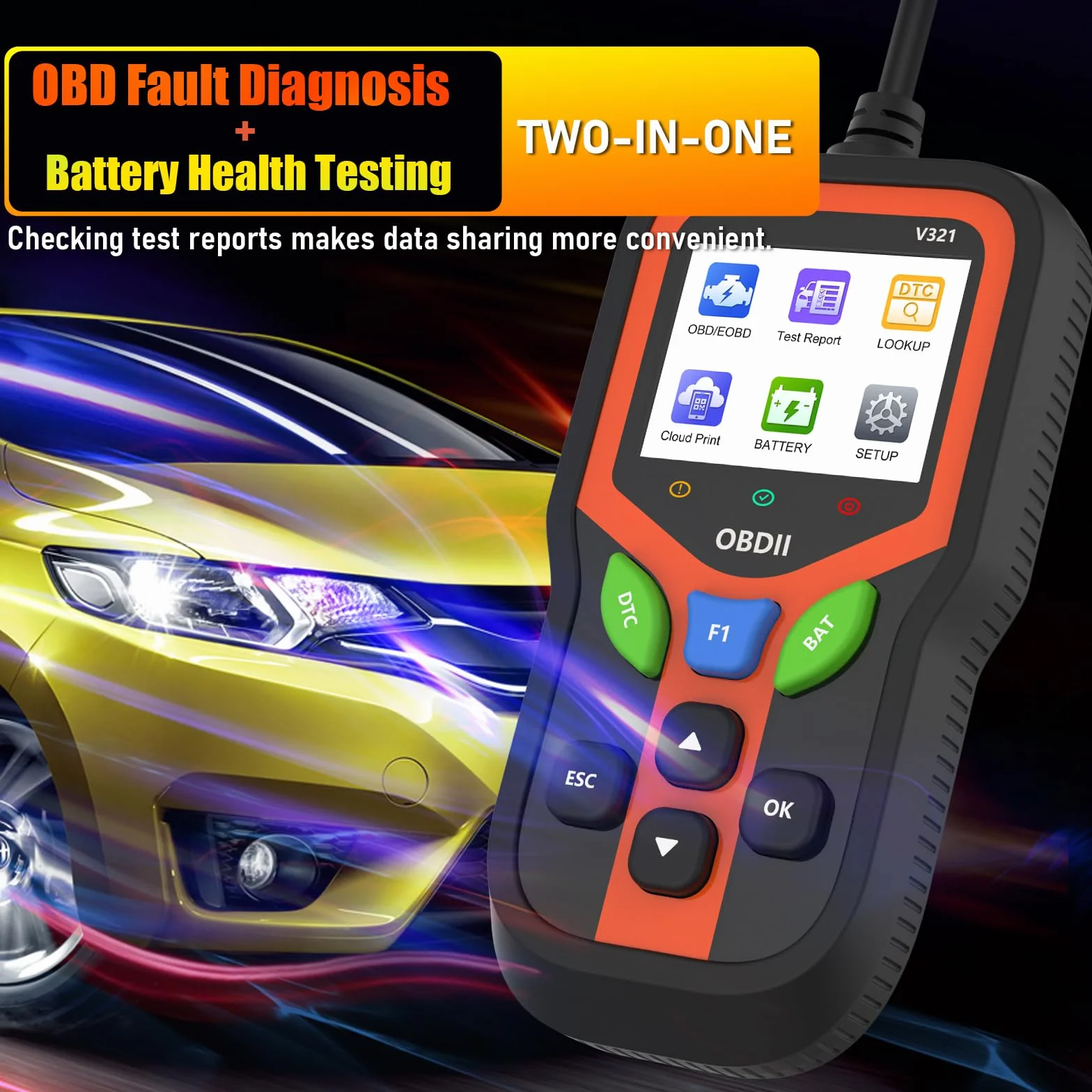 Scanner OBD2 EOBD Diagnostica Professionale per Tutti i Veicoli Lettura Codici Motore