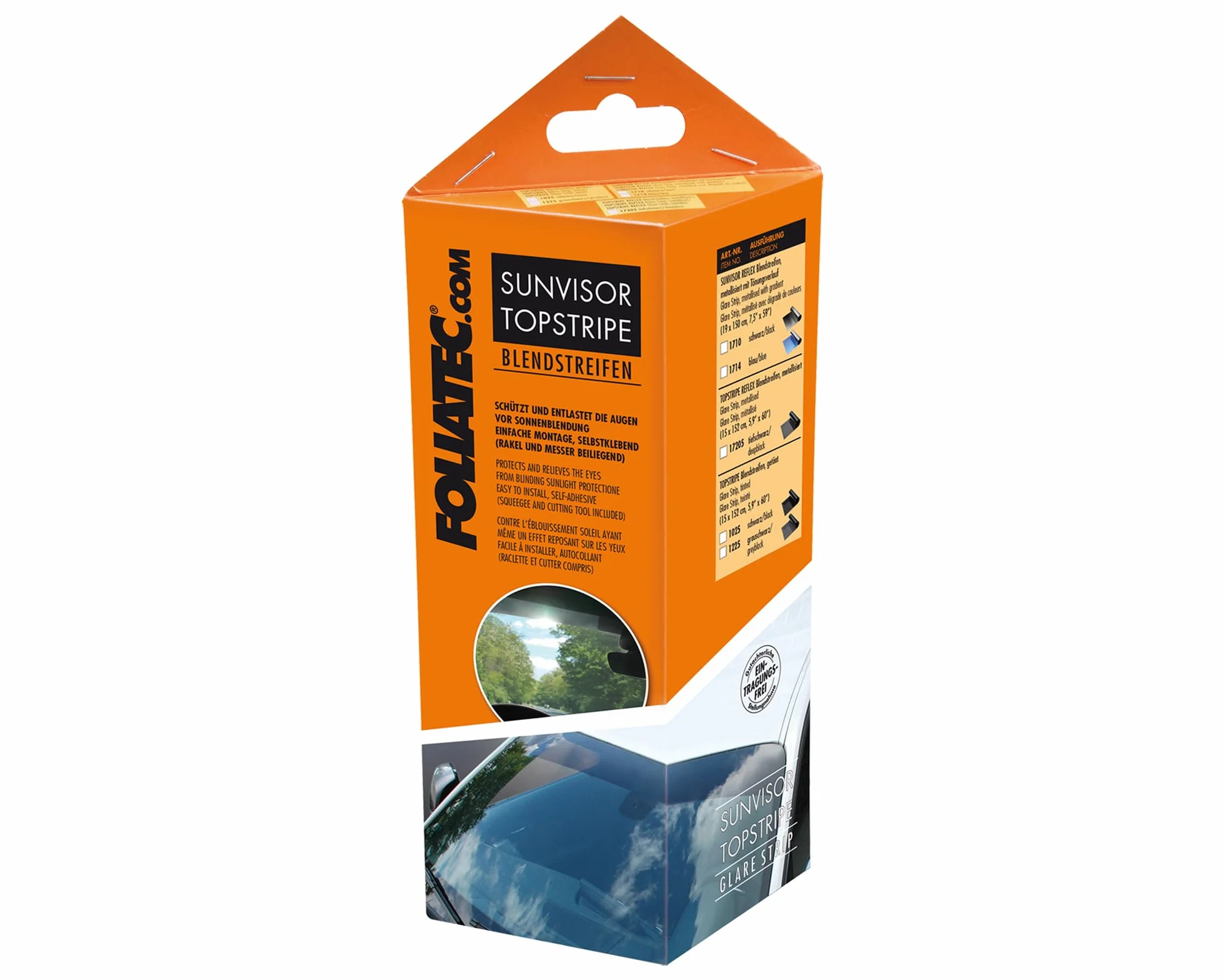 FOLIATEC TOPSTRIPE Pellicola antiriflesso, pellicola protettiva solare per parabrezza con efficace protezione solare grazie alla pellicola oscurante, nero, 15 x 152 cm