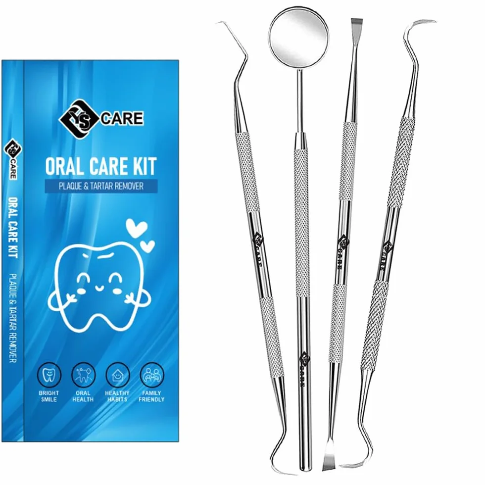Kit Igiene Orale Dentale con Specchietto in Acciaio Inossidabile 4 Pezzi