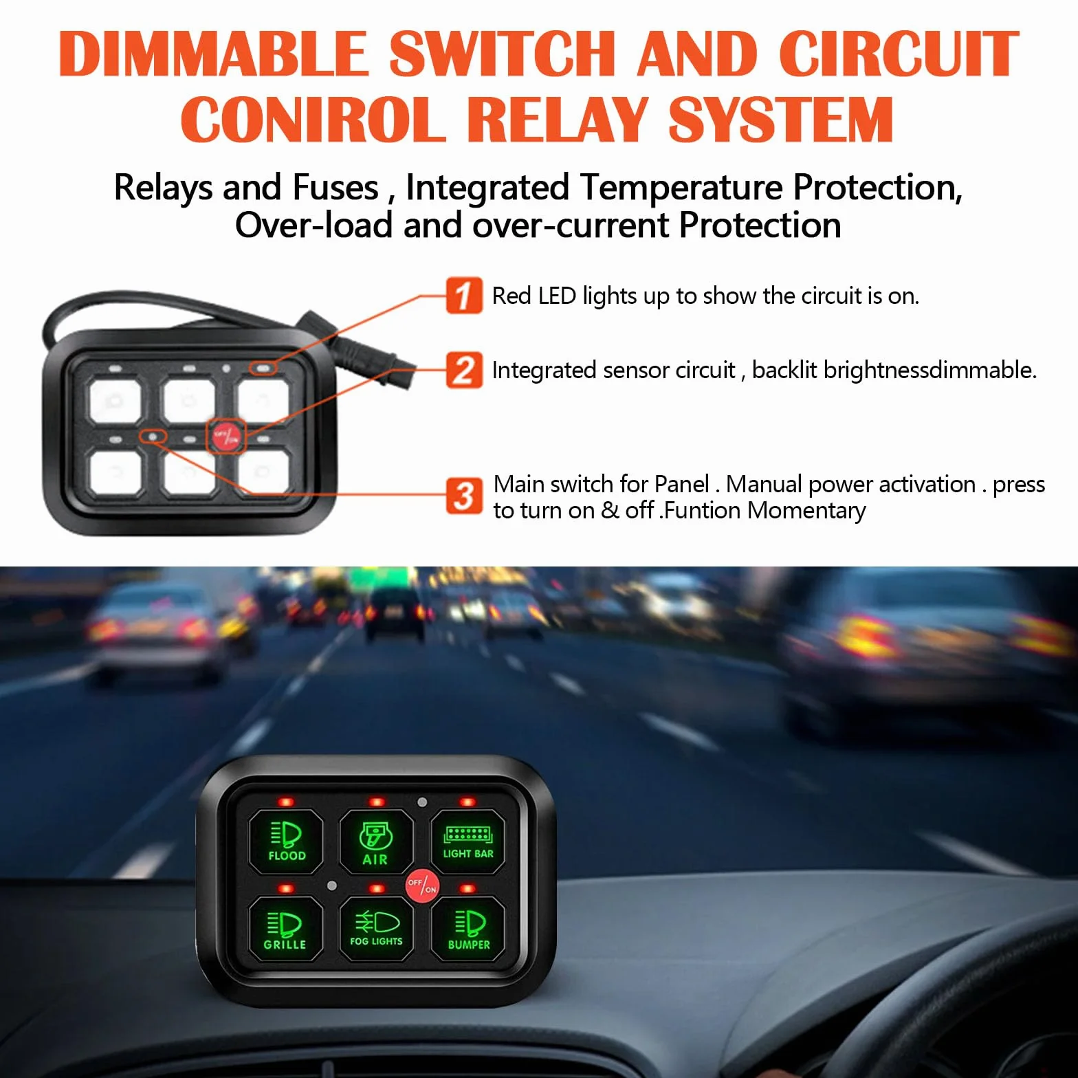 Pannello interruttori 6 bande 12V controllo circuito universale kit intelligente interruttori touch dimmerabili RGB sette colori auto camion SUV camper barca