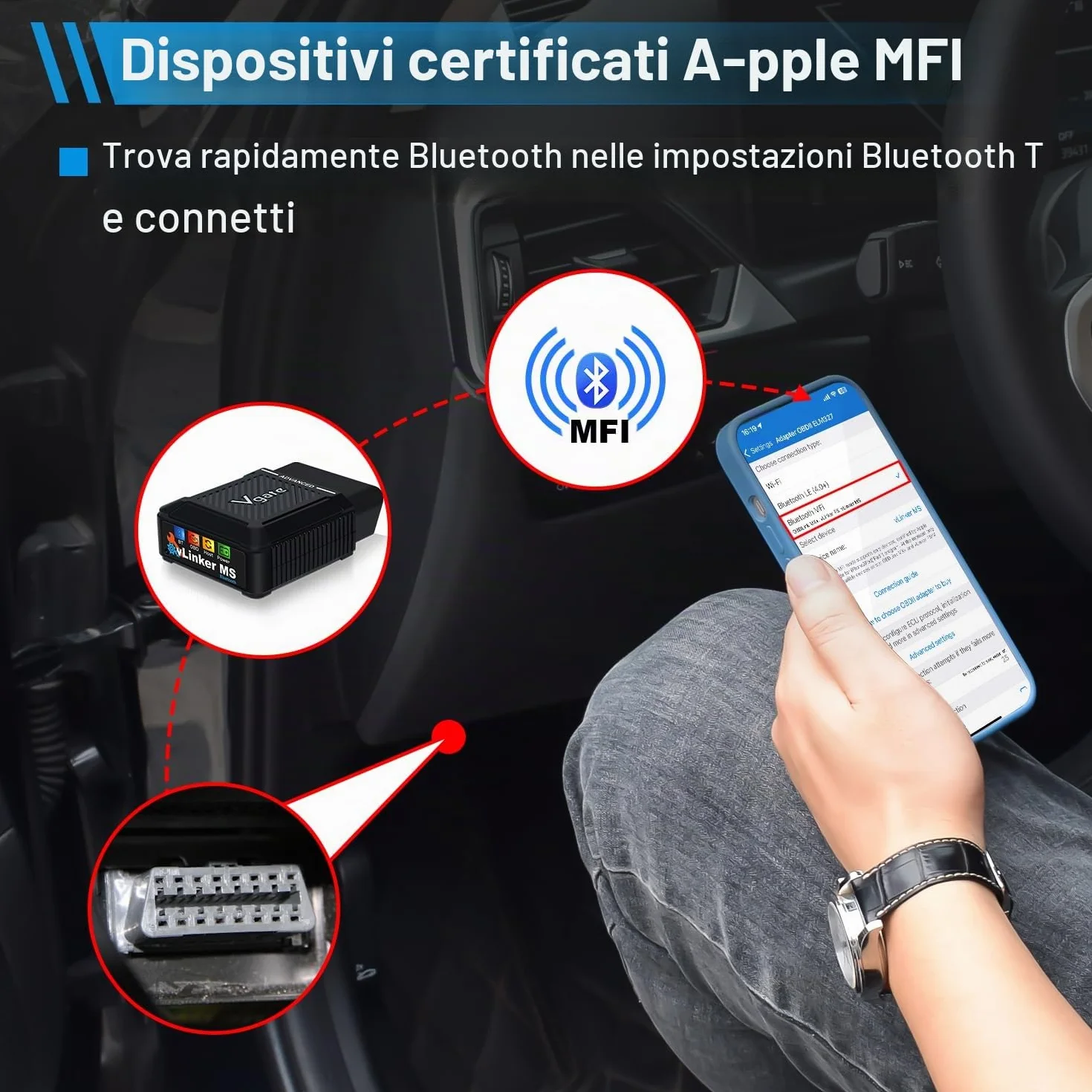 Vgate vLinker MS Bluetooth MFI OBD2 diagnostico lettore codici errore OBDII compatibile iOS Android Windows
