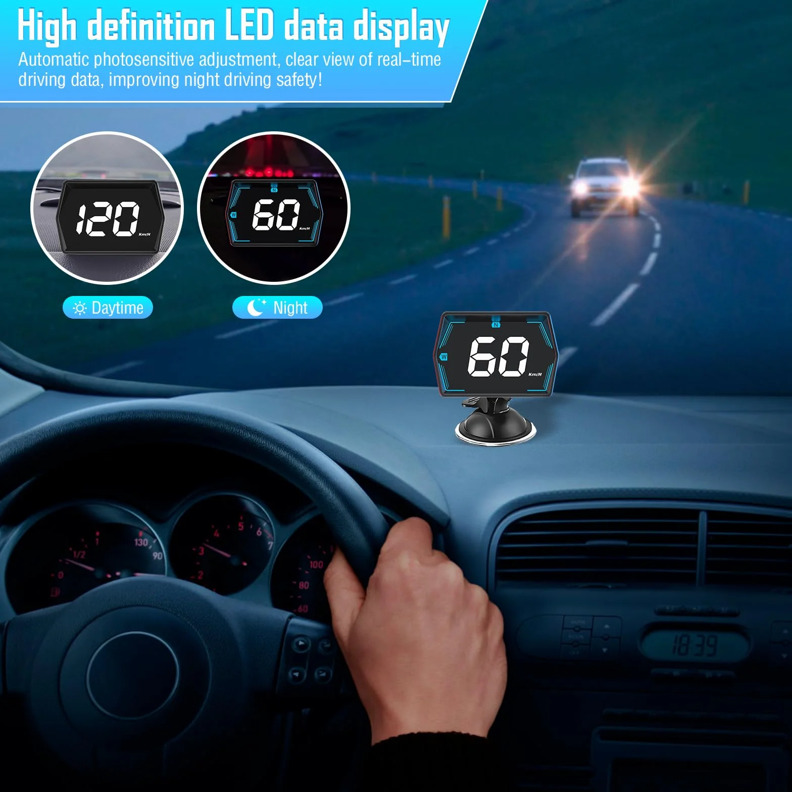 Auto Head Up Display KMH/MPH con Supporto a Ventosa, GPS Digitale Tachimetro Universale con GPS + Beidou Dual Chip