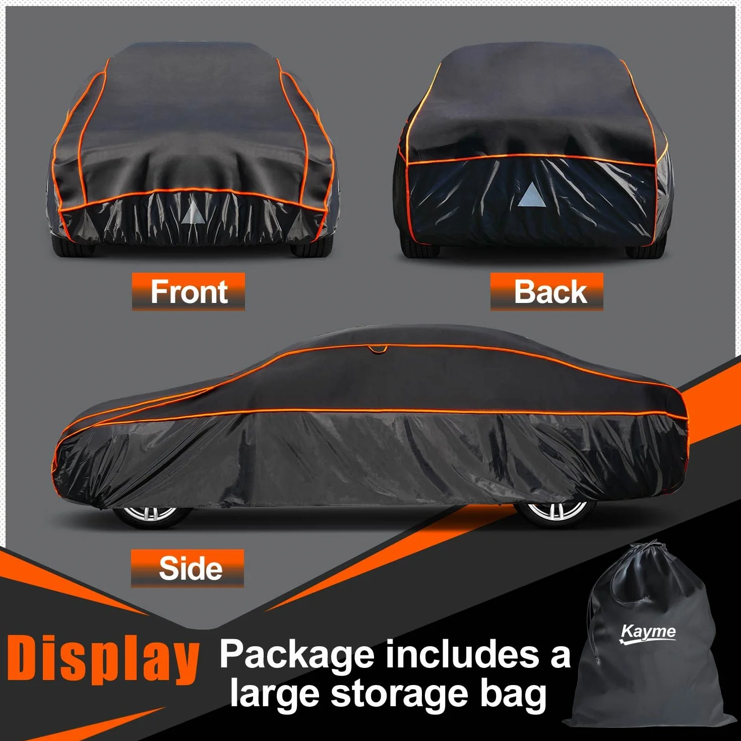 Telo Copriauto Antigrandine, Kayme Copertura per Auto Impermeabile Anti UV Antipolvere Anti Vento, Telo Copri Antigrandine Adatto per Auto a 3 Volumi (da 475 a 495cm) 3XL – Nero