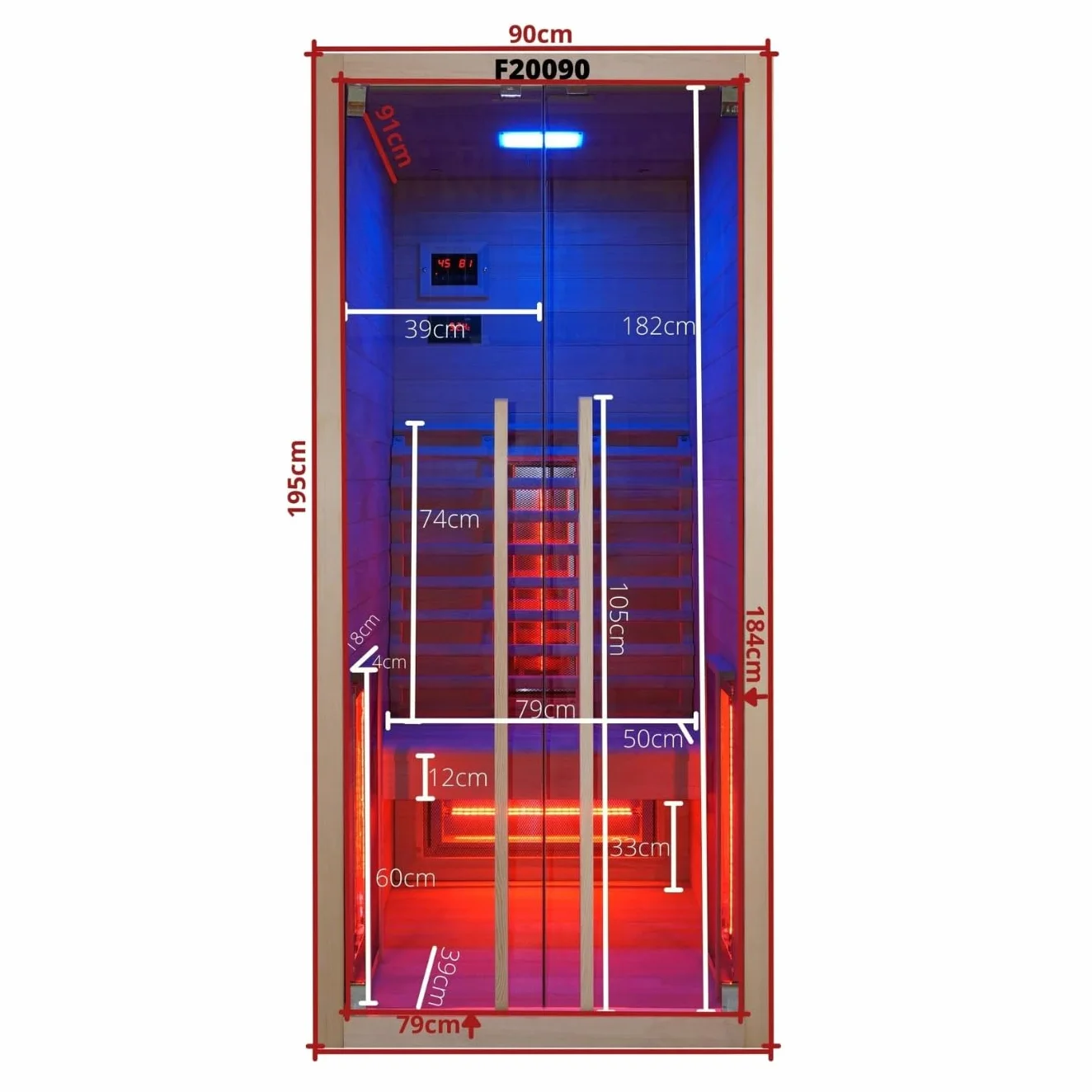 Sanotechnik RUBY 1 Cabina a infrarossi 1 persona, Lettore MP3 Bluetooth, LED 7 colori, 2 Altoparlanti, 4 Emettitori spettro completo