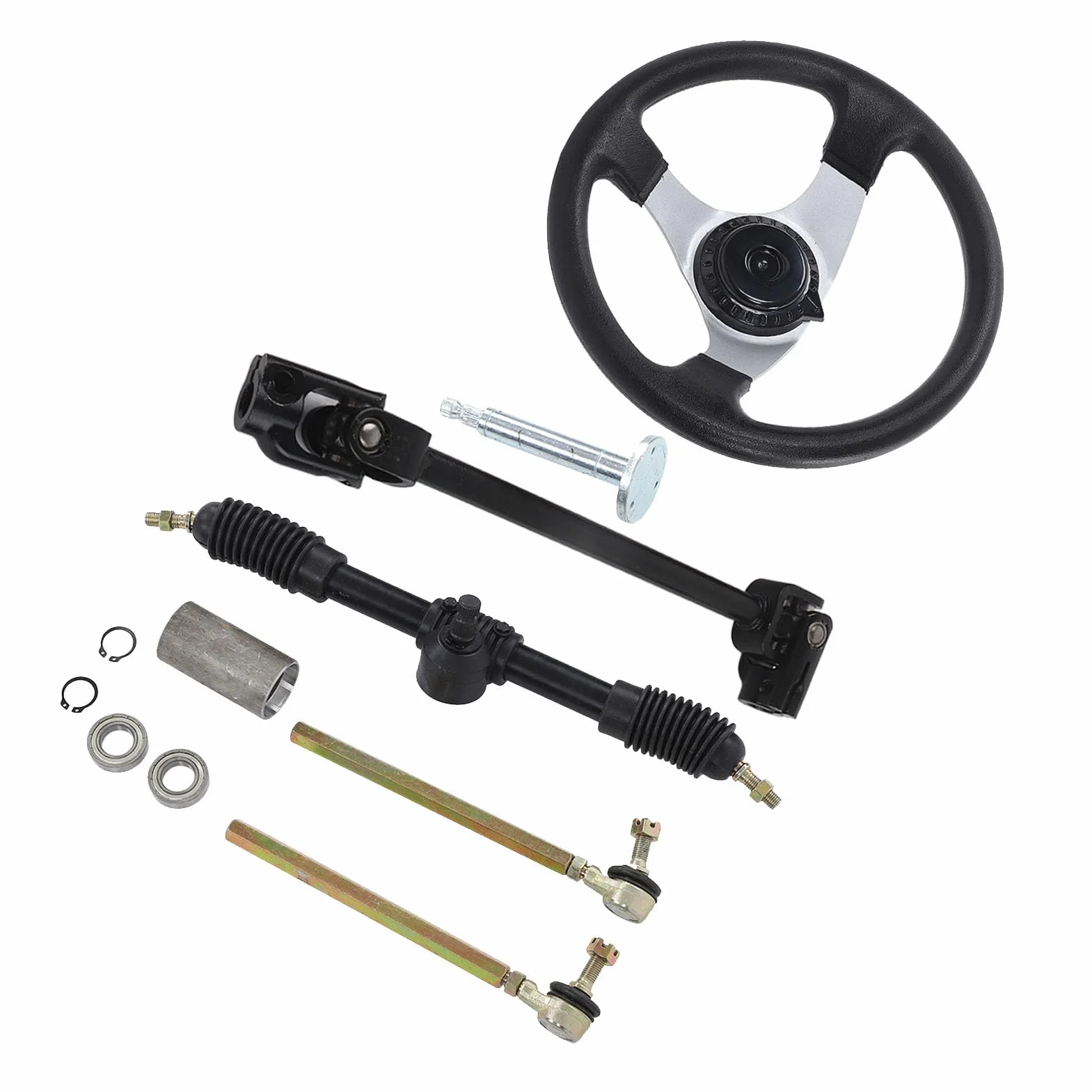 Set di assemblaggio del volante per go kart, kit di volante regolabile da 300 mm di diametro con albero del cremagliera del tirante per motori da 150 ‑250 ATV UTV Quad