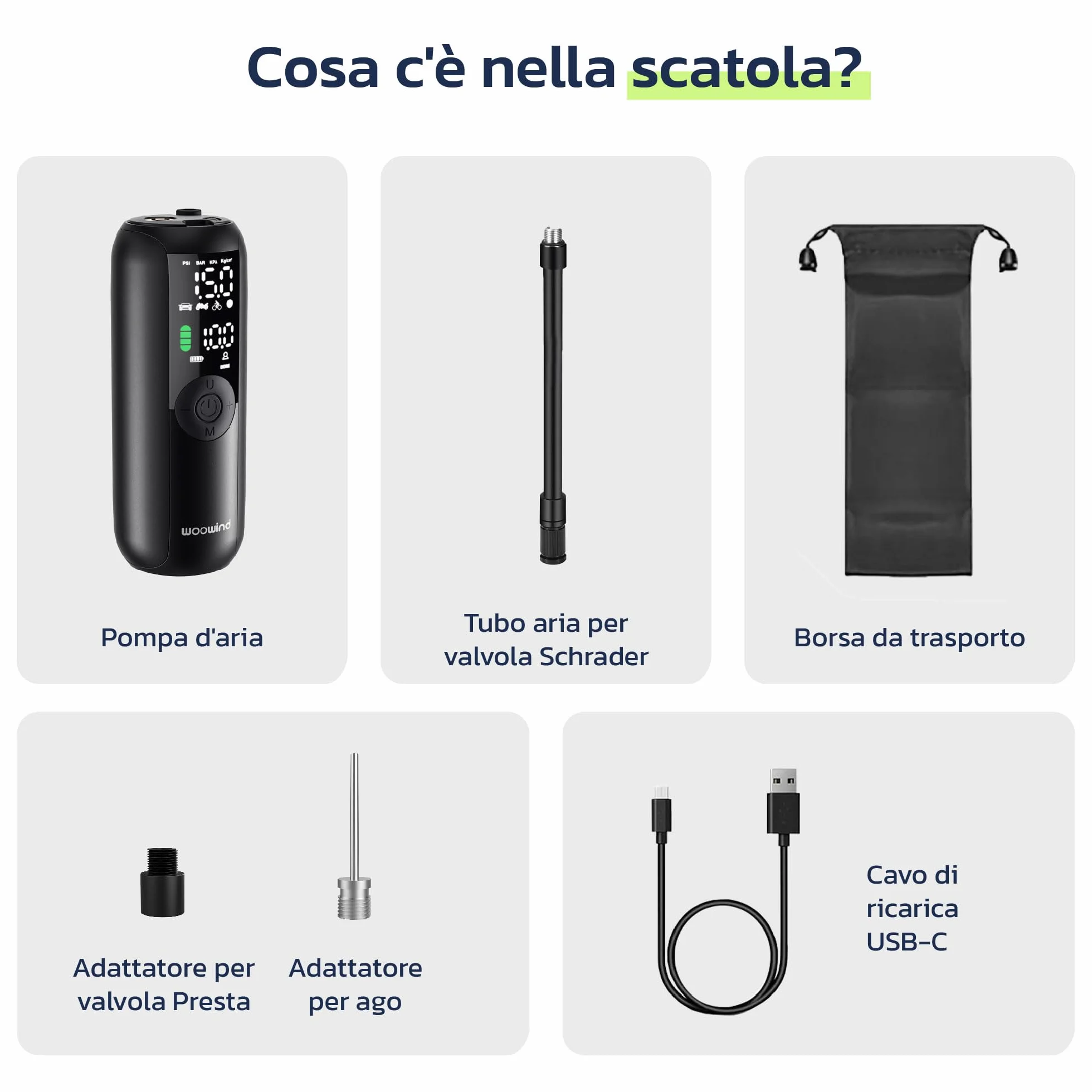 Woowind Compressore Aria Portatile 150PSI Pompa Elettrica per Bicicletta con Spegnimento Automatico Schermo LCD Luce LED