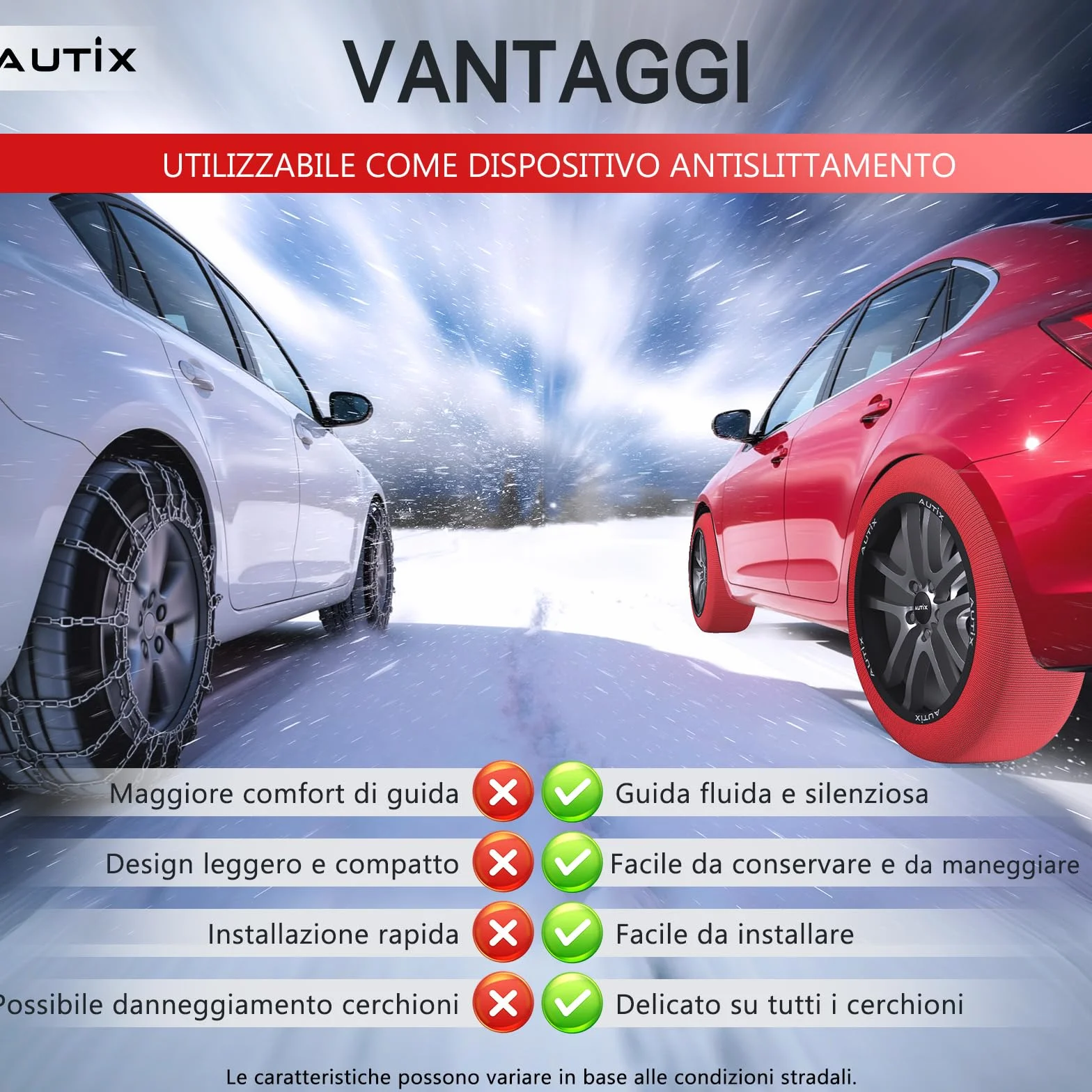 AUTIX Calze da Neve Omologate EN 16662-1 2020 2 Catene da Neve in Tessuto per Auto (L)