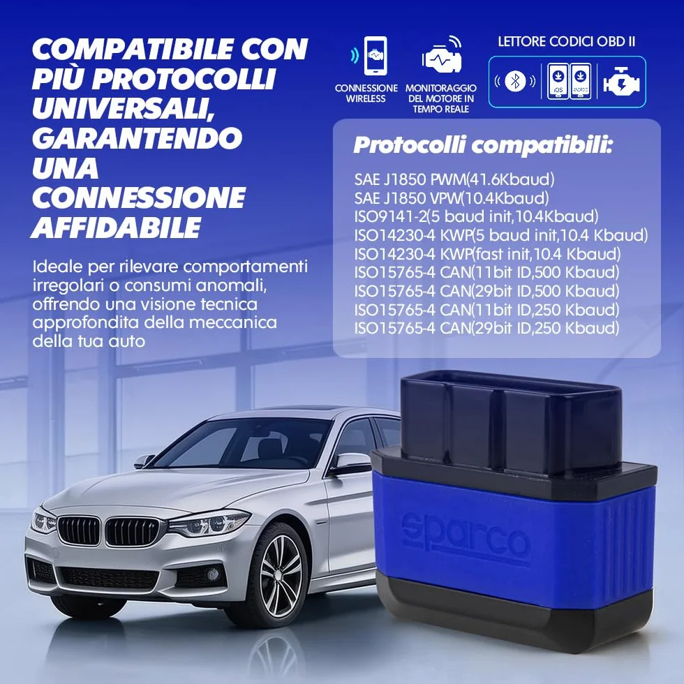 Sparco OBD2 Scanner Bluetooth 5.2 Diagnosi Auto Multimarca Lettore Codici DTC