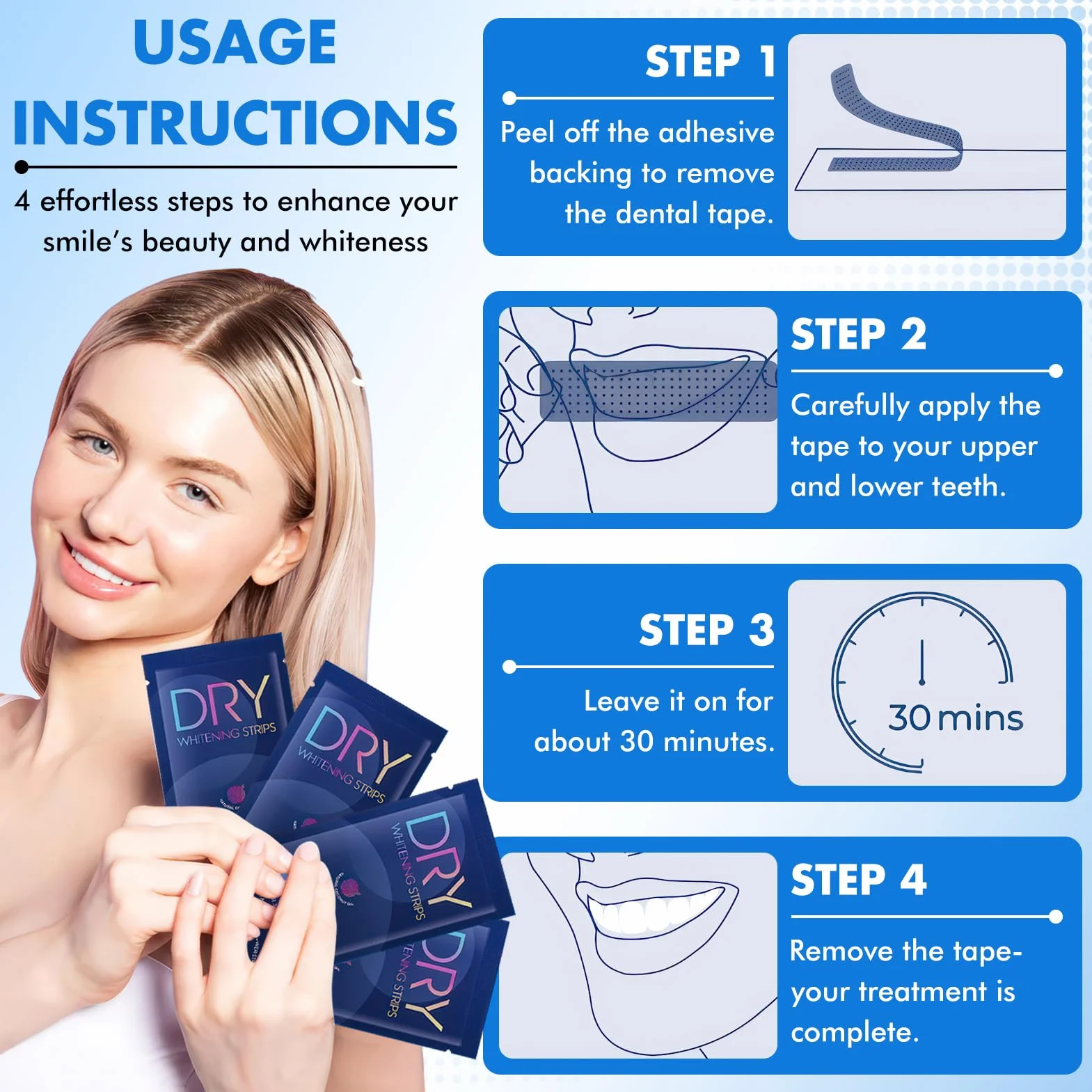 Strisce Sbiancanti Denti Professionali 28 Pezzi – Sbiancante Denti Senza Perossido per Denti Sensibili, Whitening Strips