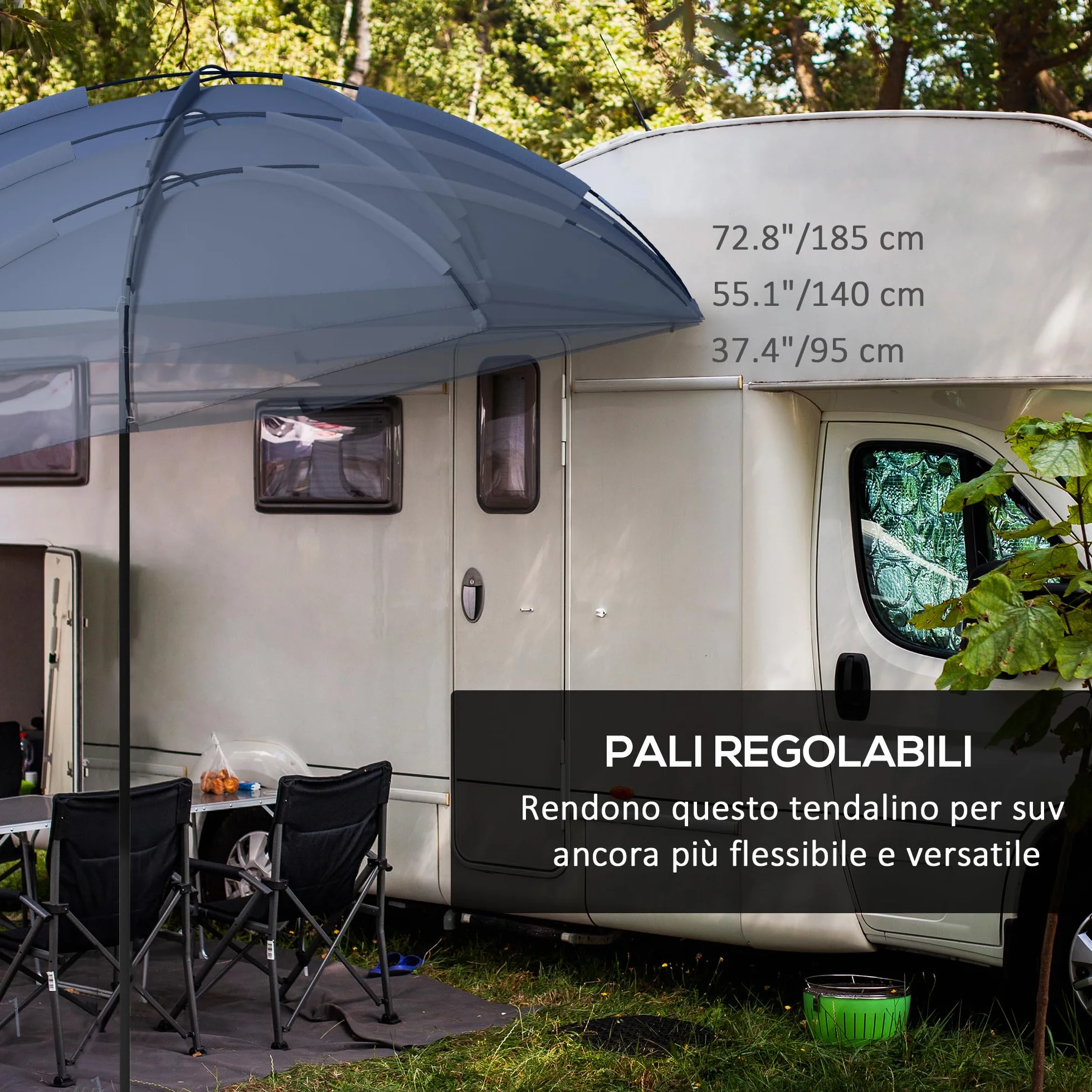 Outsunny Tendalina ad Arco Portatile con Paletti Regolabili e Borsa da Trasporto, Tenda per Auto in Poliestere, Acciaio e Fibra di Vetro, 290x278x230-260 cm, Blu