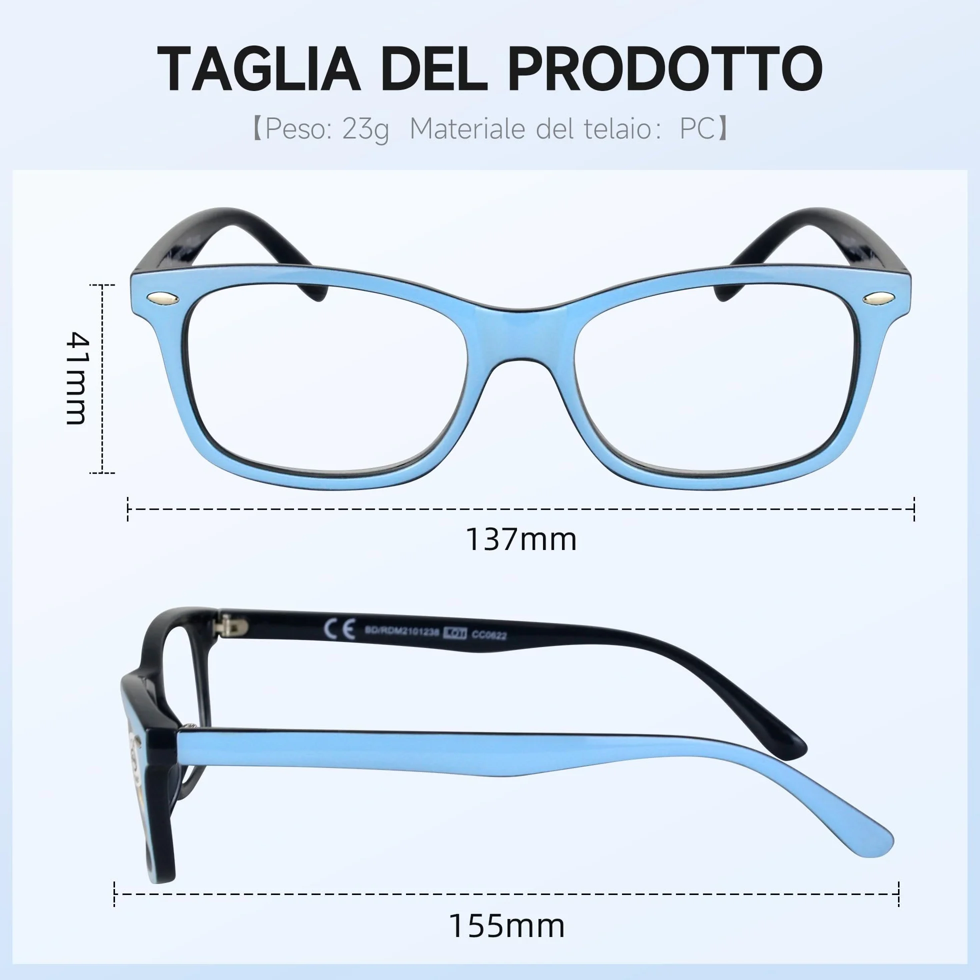 Nuovi VISION Occhiali da Lettura Bicolore UV400 NV056 Celeste 2.50